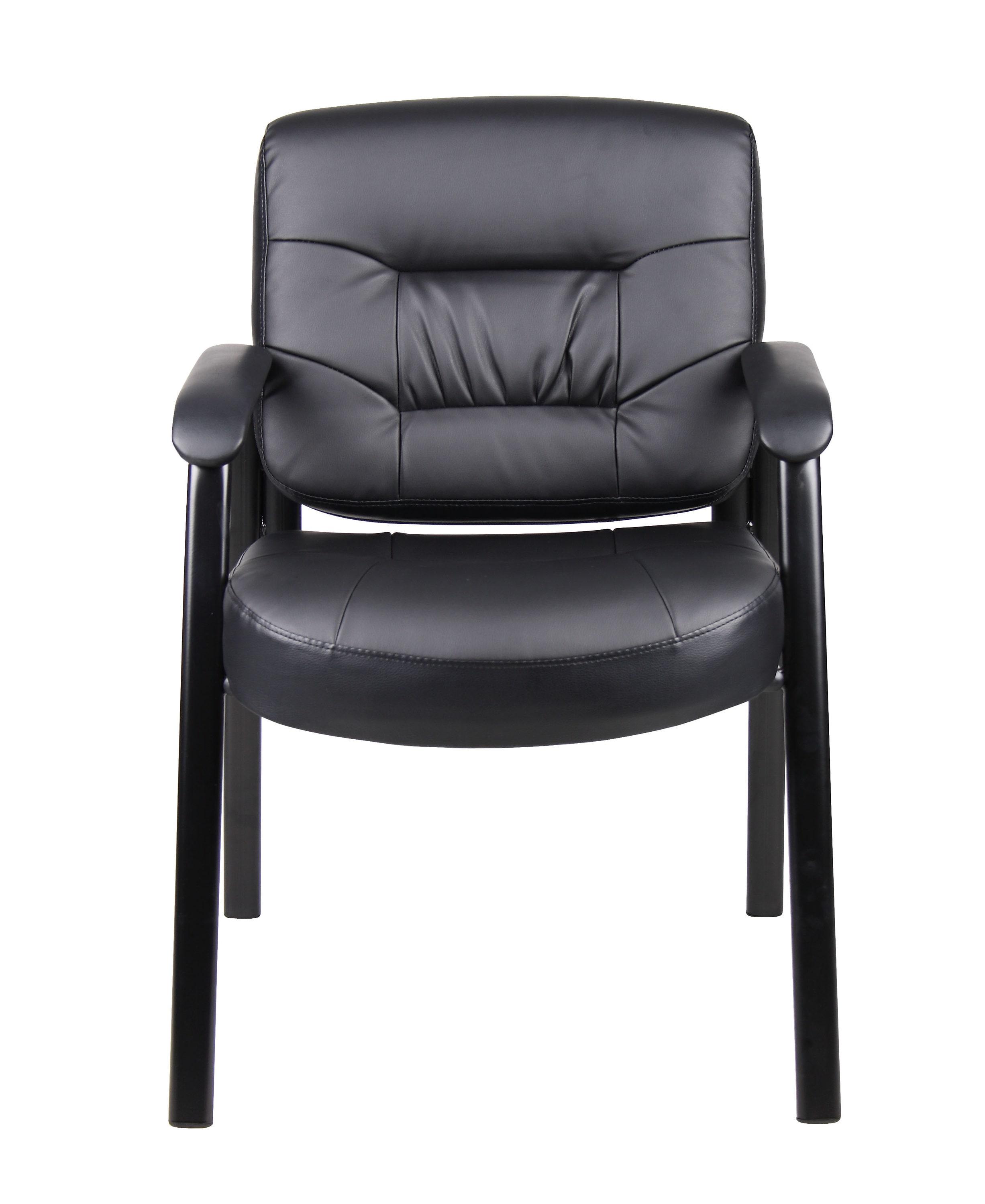 Boss Office Products B7509 Leather Guest Chair with Steel Frame, Black