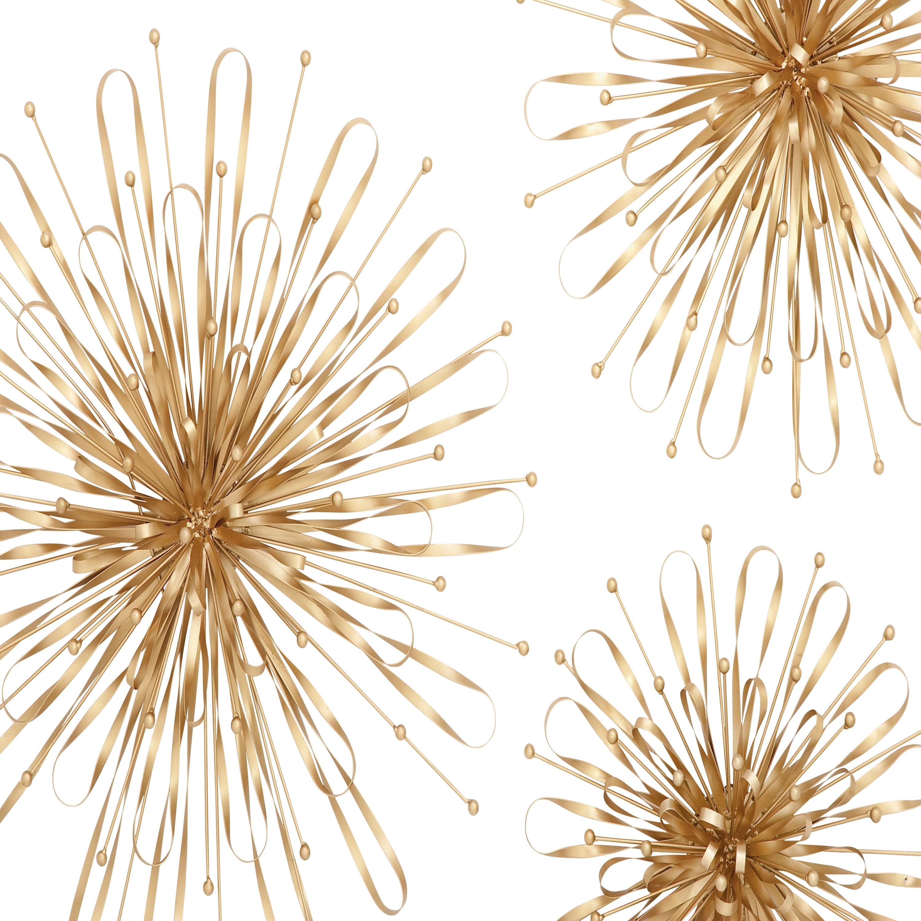 Set of 3 Metal Starburst Wall Decors with Orb Detailing Gold - Olivia & May