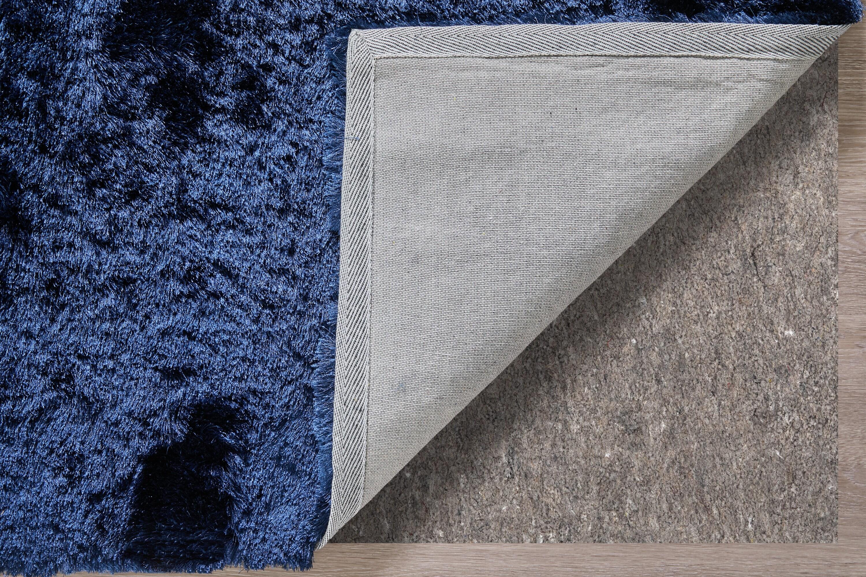 Freya Dark Blue Tufted Wool and Viscose Shag Rug