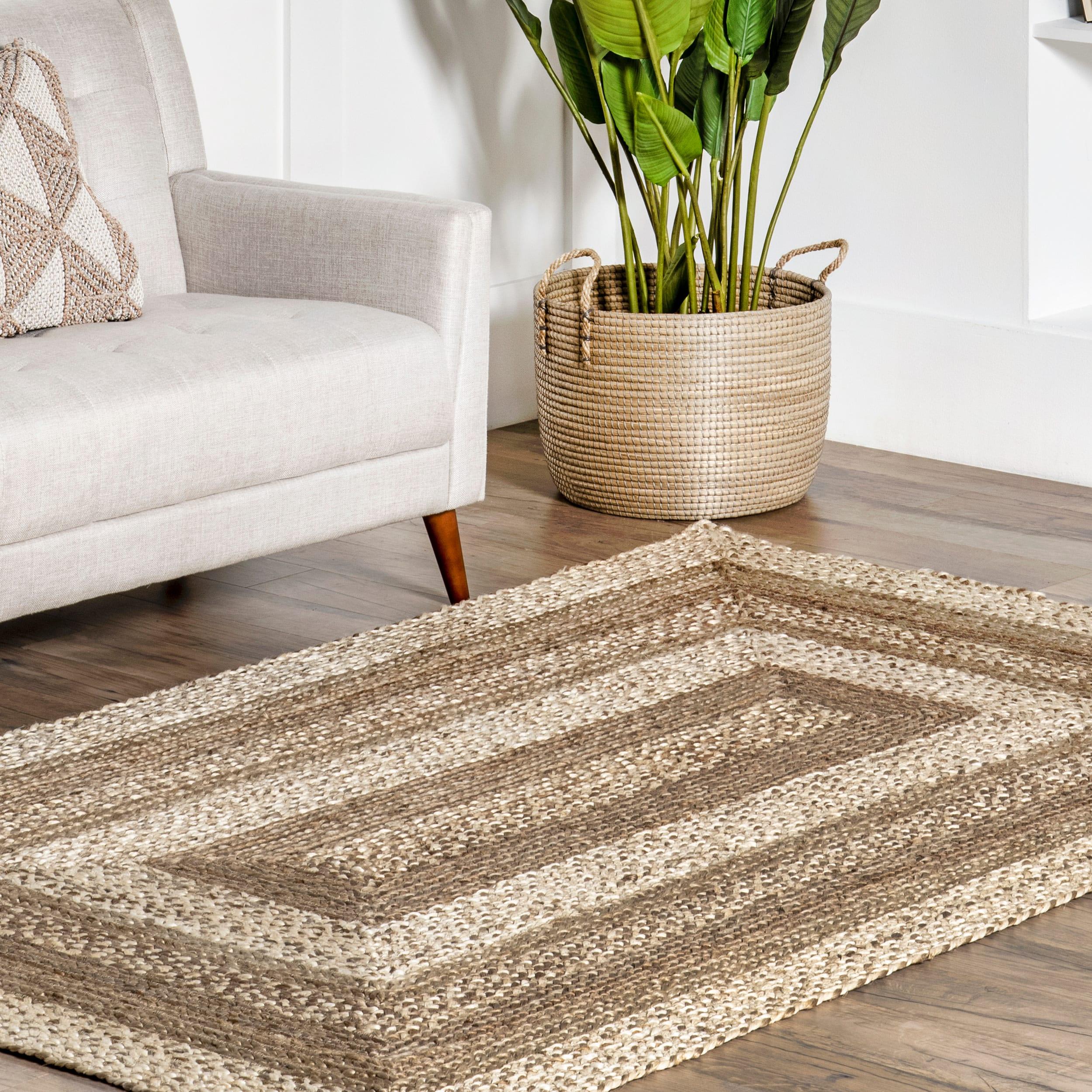 nuLOOM Charlene Braided Border Jute Area Rug, Oval 3' x 5', Natural