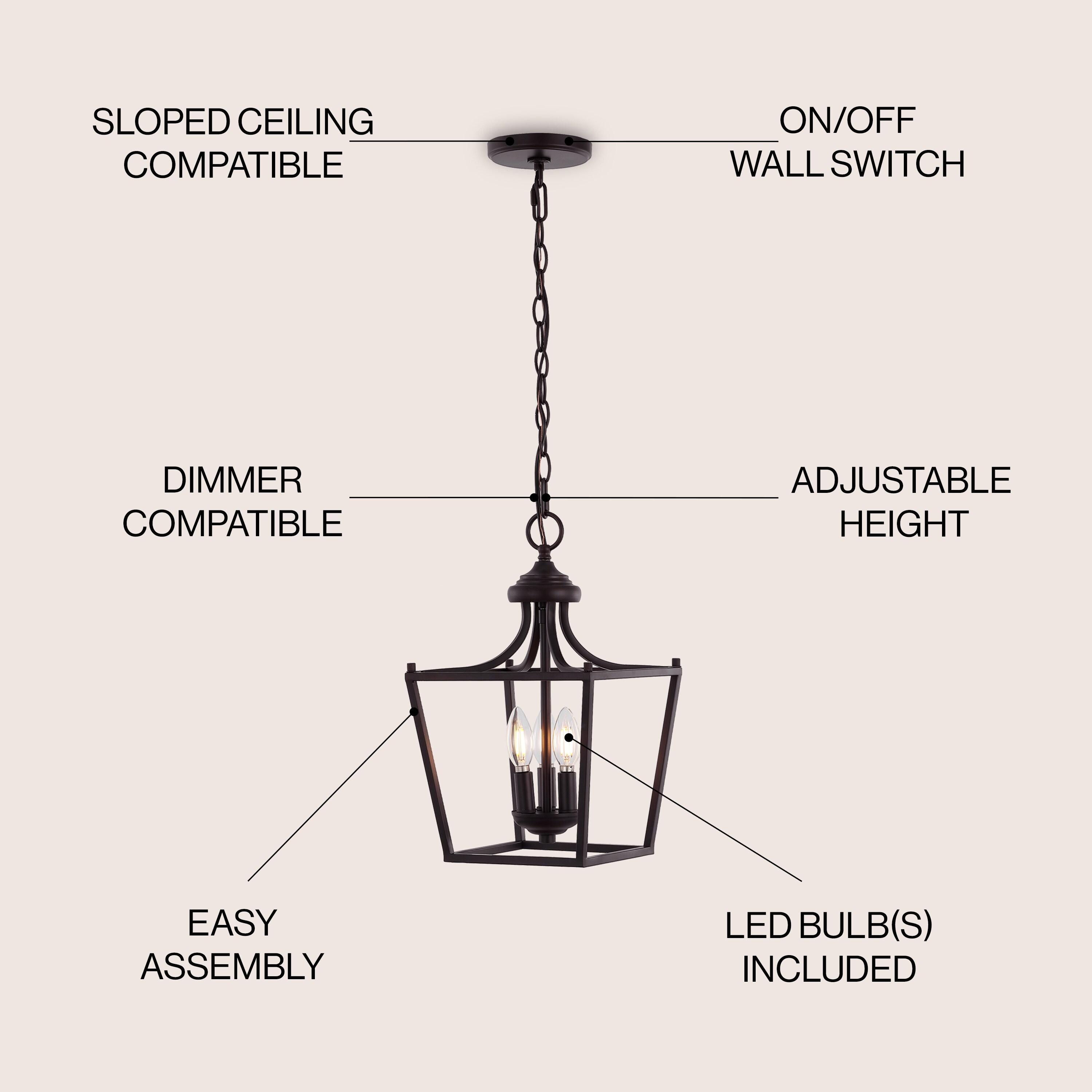 Camden 10" 3-Light Iron Classic Midcentury Pendant Lantern, Oil Rubbed Bronze