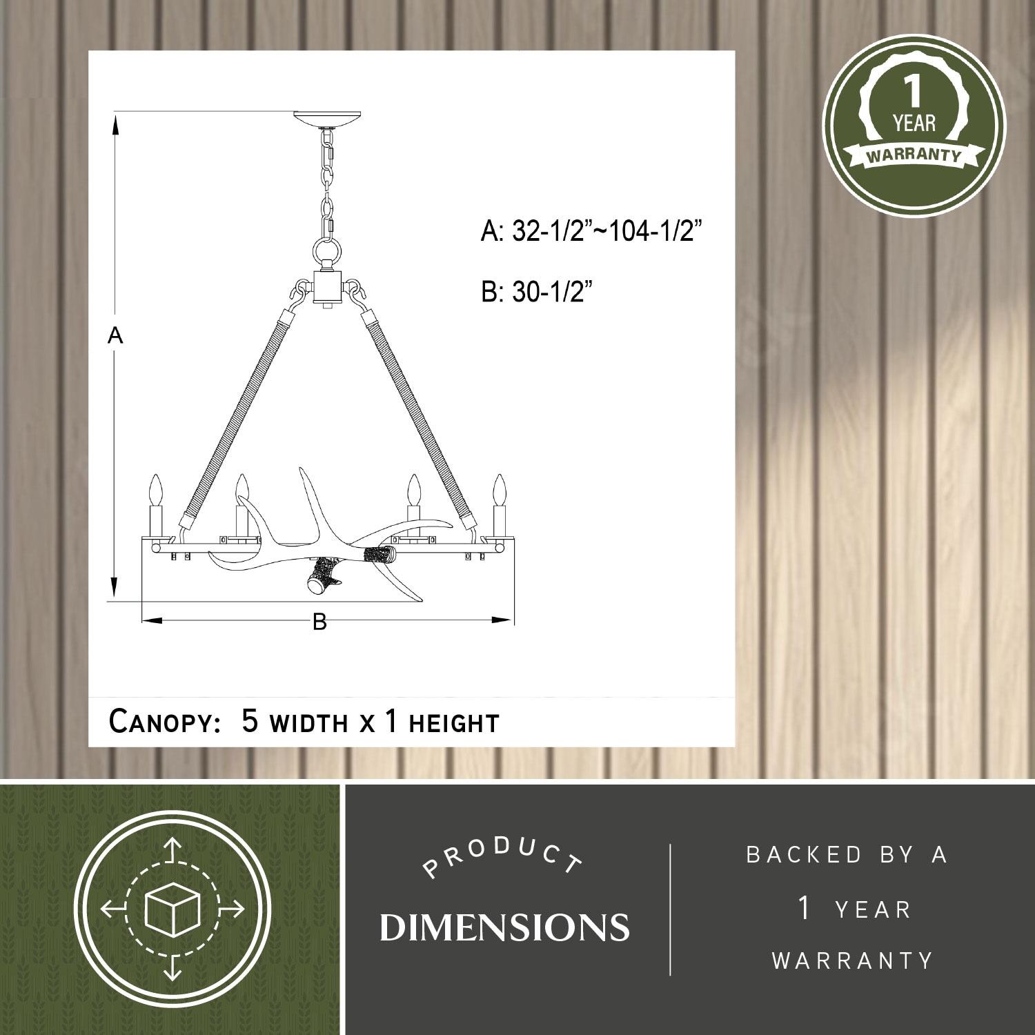 Vaxcel Breckenridge 6 Light Bronze Rustic Antler Chandelier Natural Rope Accent