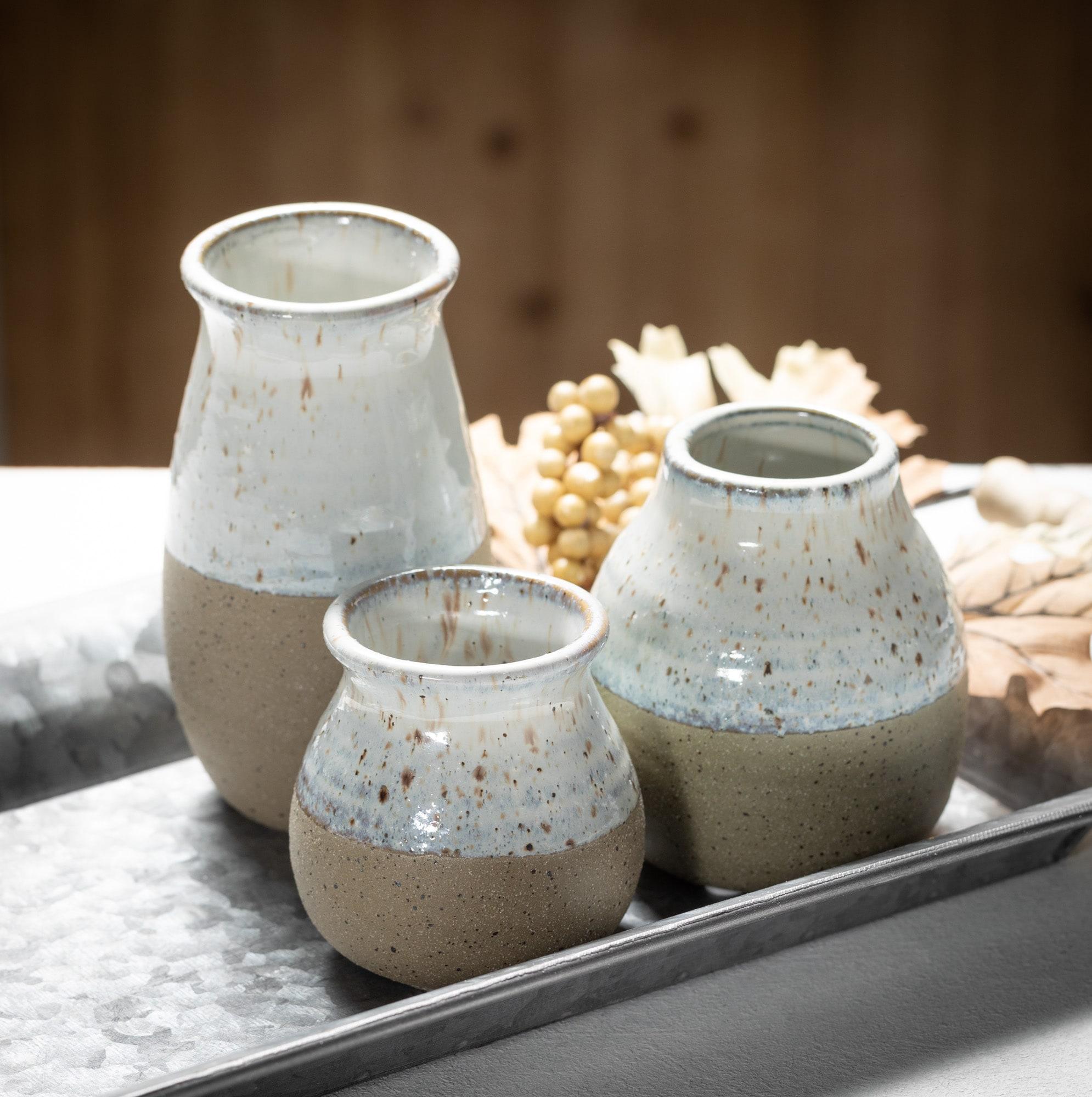 Sullivans Set of 3 Petite Ceramic Vases 3"H, 4.5"H & 5.5"H Blue and Brown