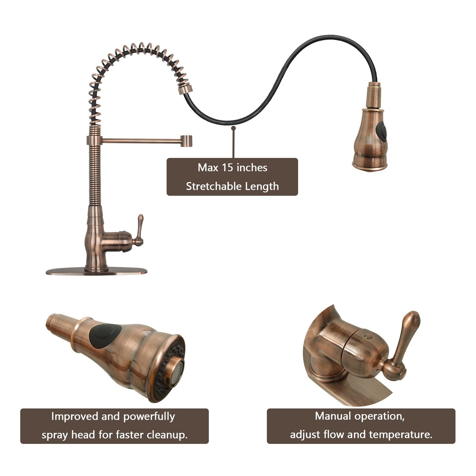 Akicon Pre-Rinse Spring Kitchen Faucet, Single Level with Pull Down Sprayer Copper Copper Finish