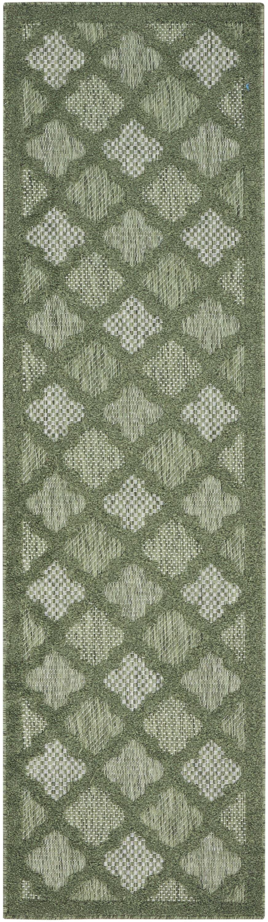 Nourison Easy Care 2'2" x 7'6 Green Modern Flatweave Indoor/Outdoor Rug