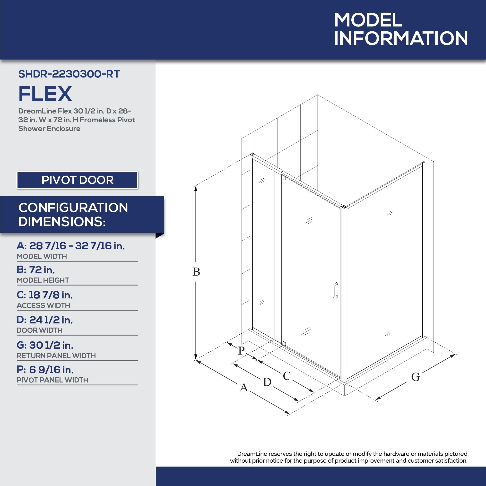 Flex 32.44" x 72" Rectangle Pivot Shower Enclosure