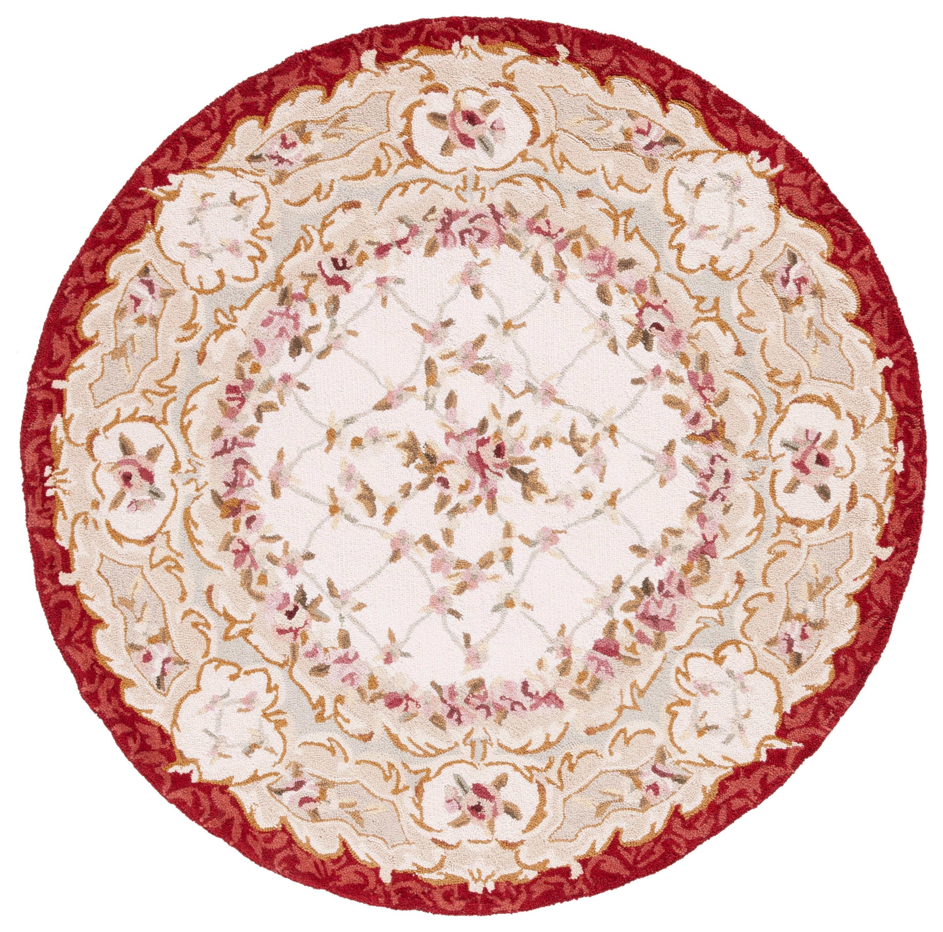 Chelsea HK73 Handmade Area Rug - 3' Round - Ivory/Burgundy - Safavieh