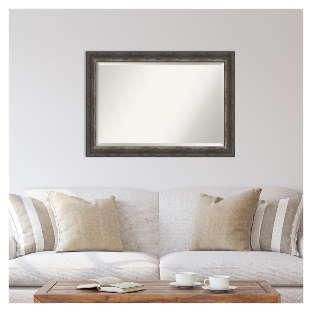 Amanti Art Beveled Bathroom Wall Mirror - Bark Rustic Char Frame Bark Rustic Char Outer Size: 41 x 29 in Silver, Brown, Black
