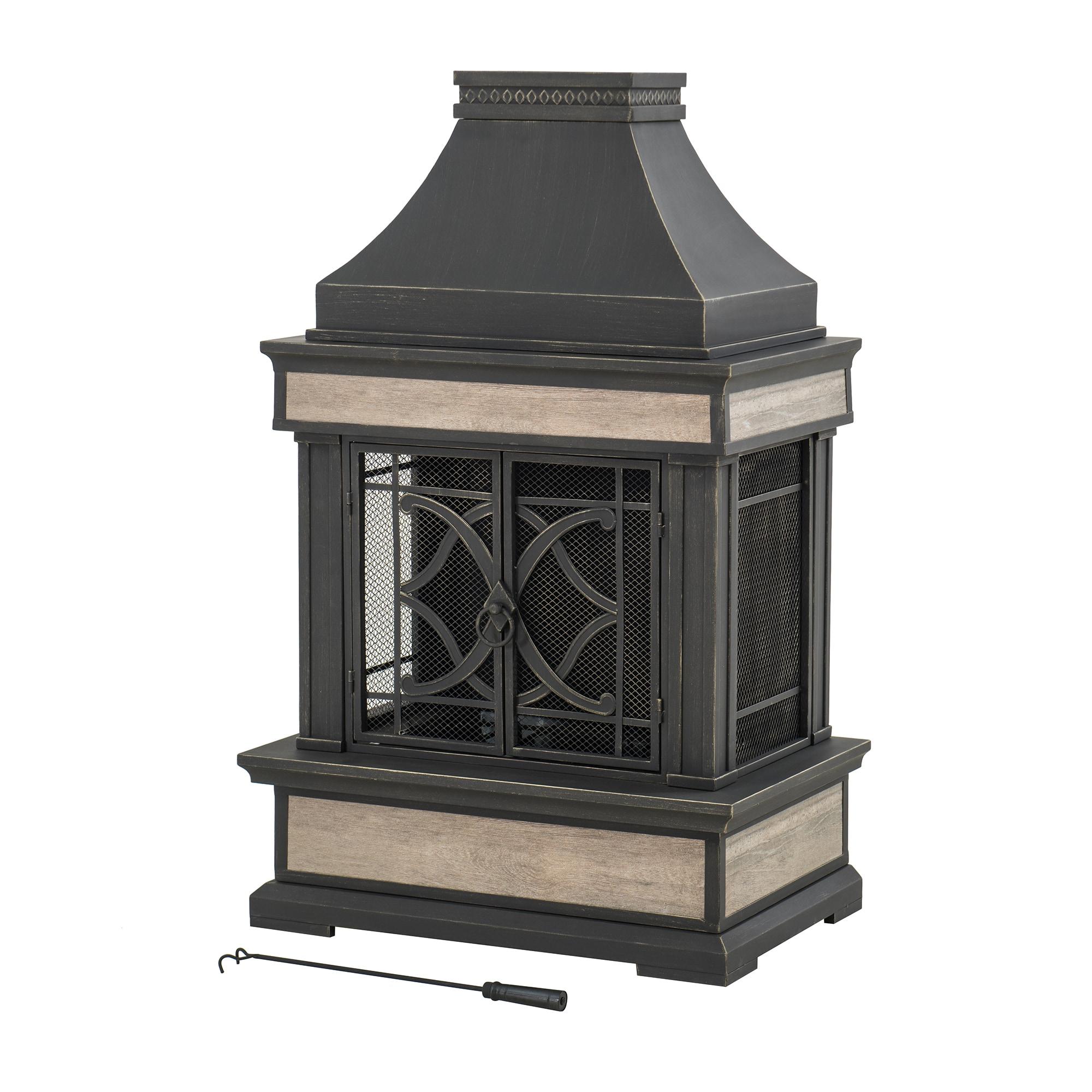 SUNJOY Outdoor 57 inch Steel Wood Burning Fireplace with Fire Poker and Rain Cover