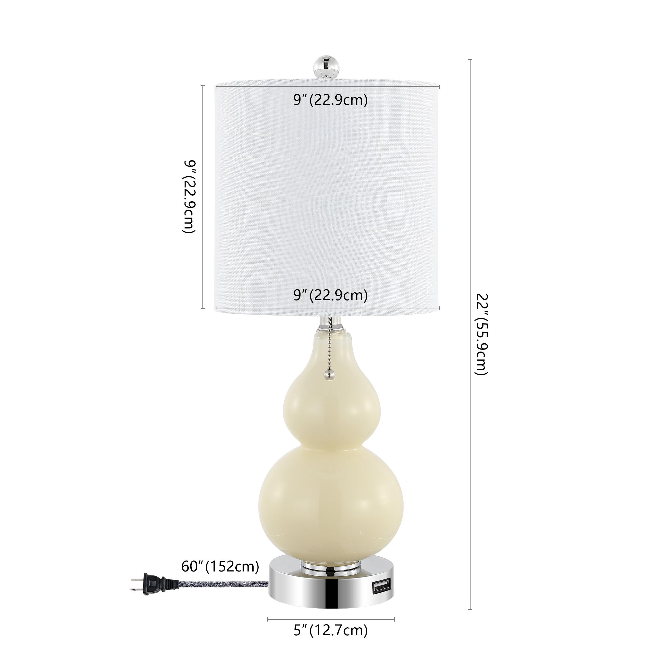 Cora 22" Classic Vintage Glass LED Table Lamp with USB Charging Port, Cream (Set of 2)