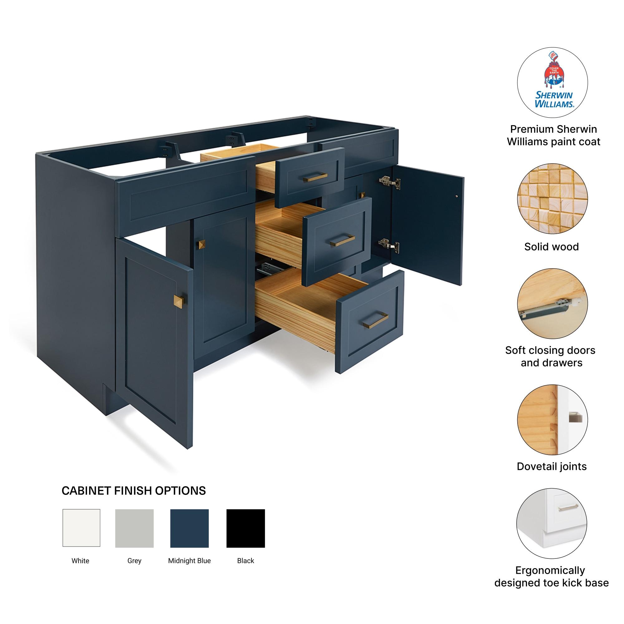 Ariel Hamlet 72 In. Double Sink Base Cabinet In Midnight Blue