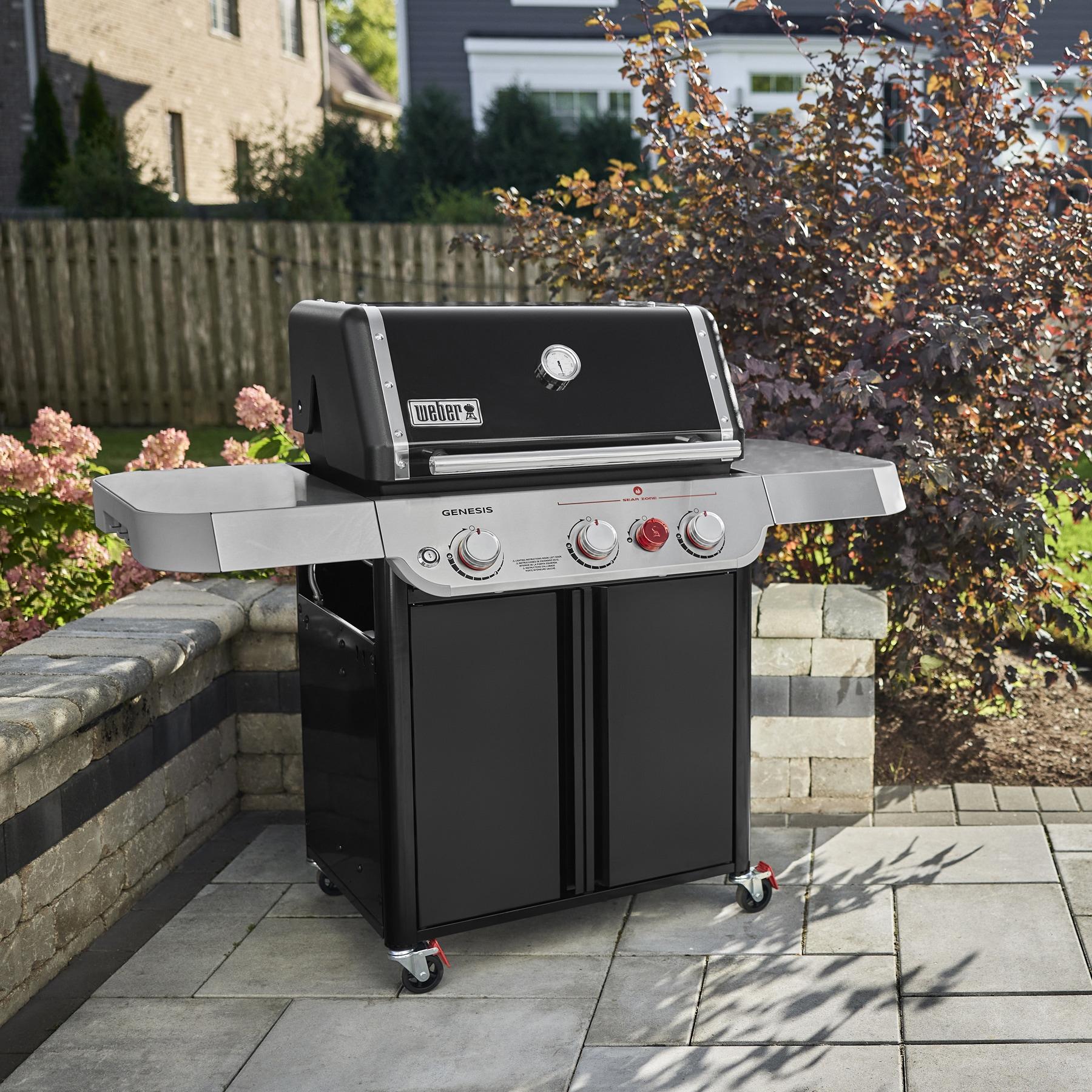 Weber Genesis E-325 3-Burner Silver Propane Gas Grill with Side Tables and Thermometer