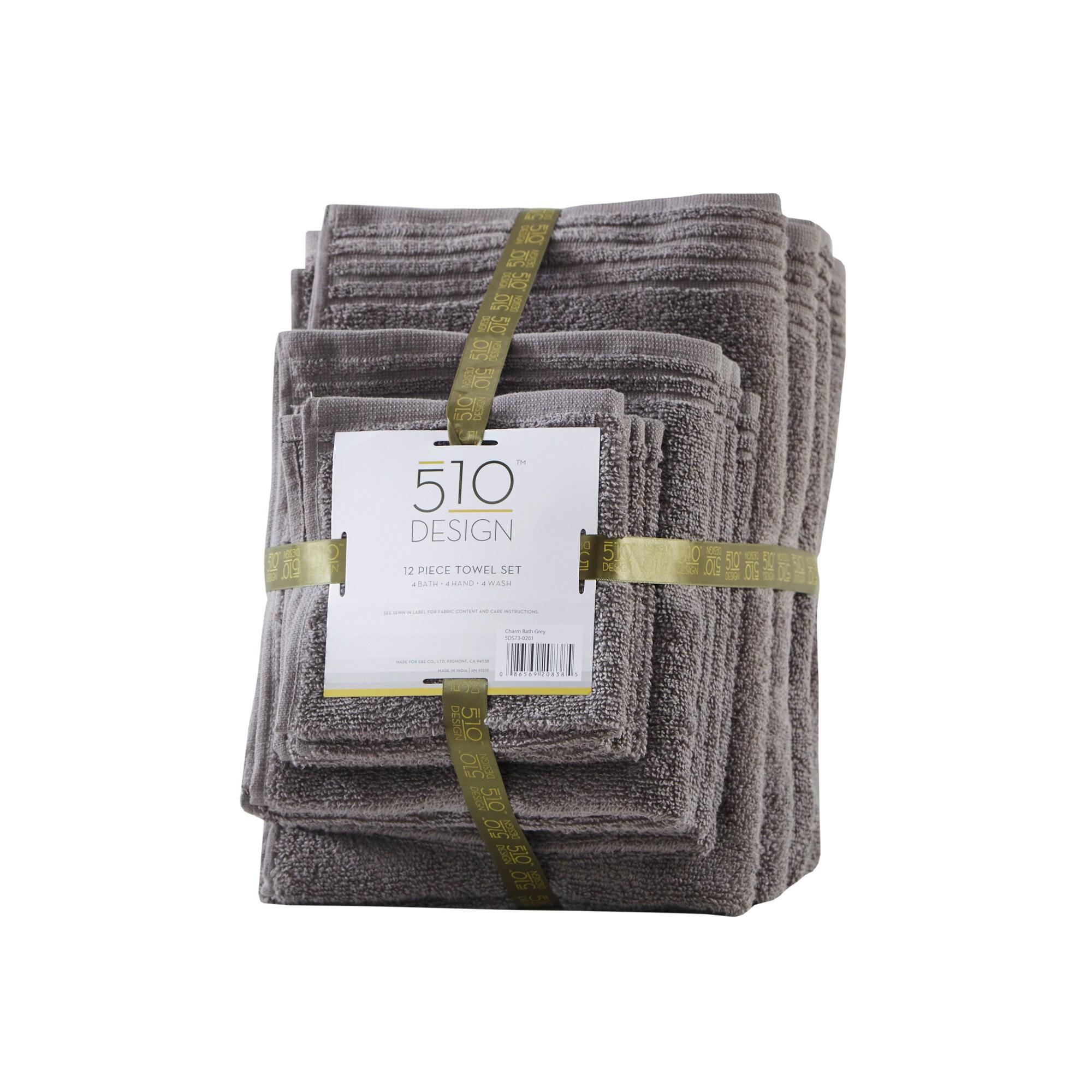 12pc Cotton Quick Dry Bath Towel Set Gray - 510 Design