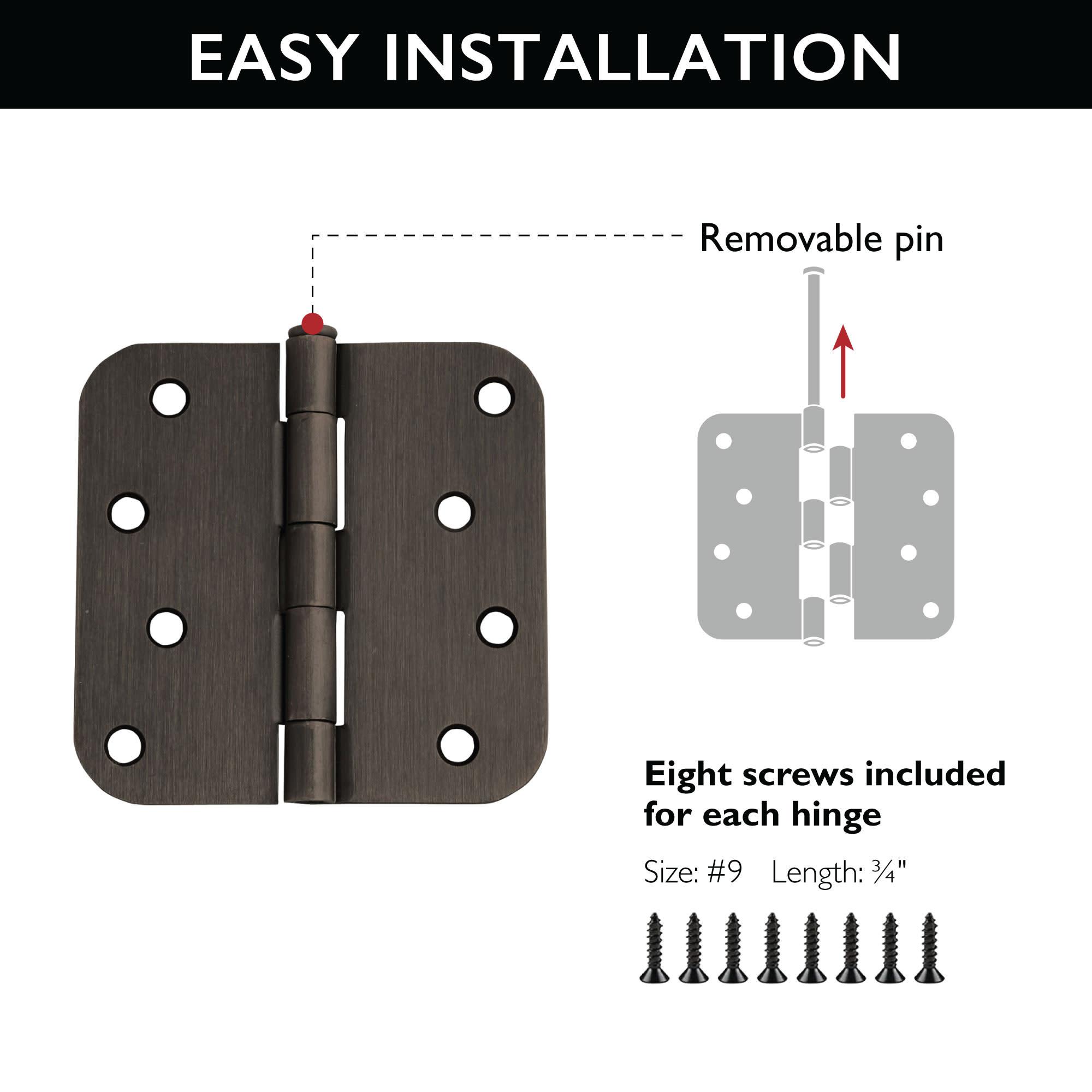 Door Hinge 4-Inch, 5/8-inch Radius, 3-Pack (Set of 3)