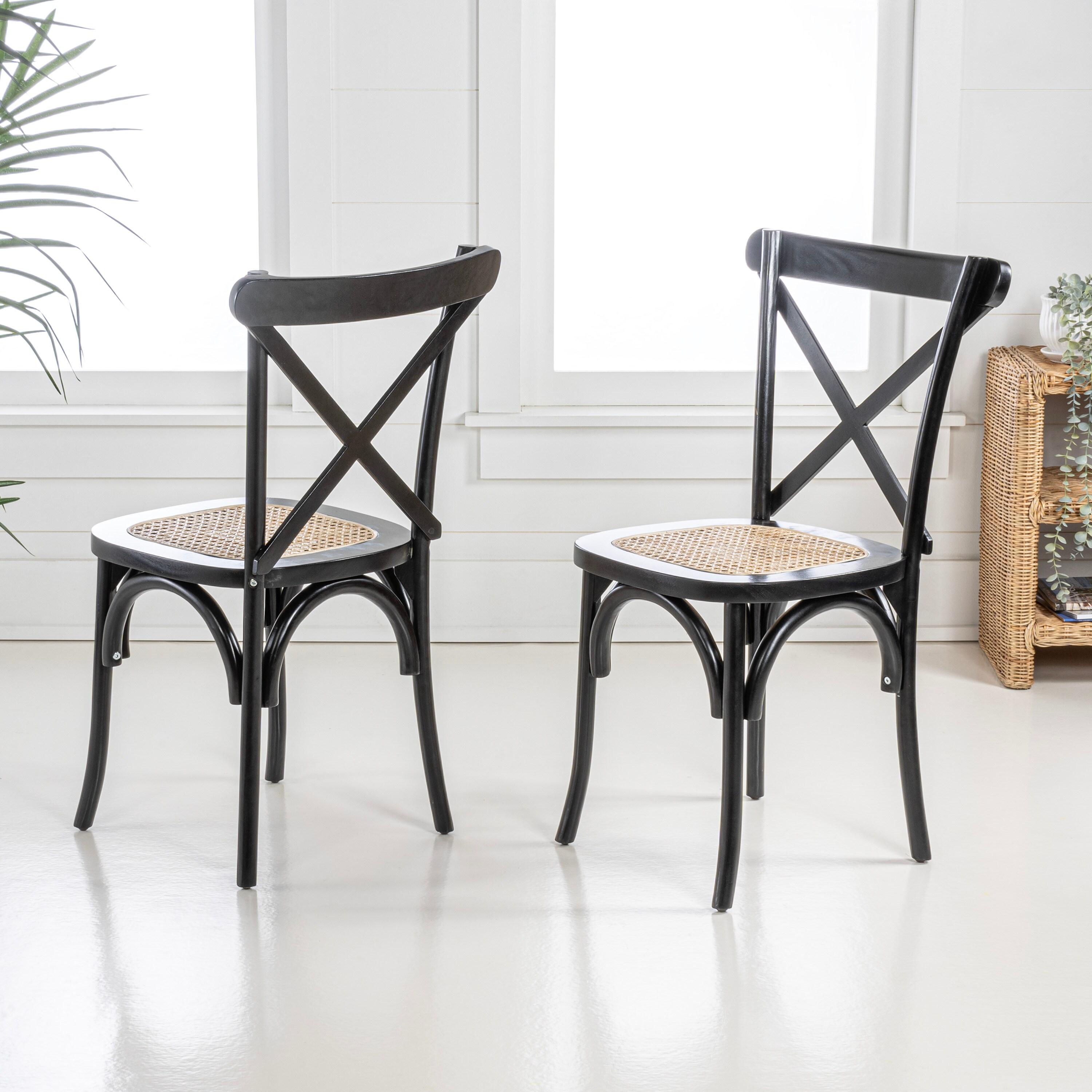 Cassis Classic Traditional X-Back Wood Rattan Dining Chair, Black/Natural (Set of 2) - JONATHAN Y