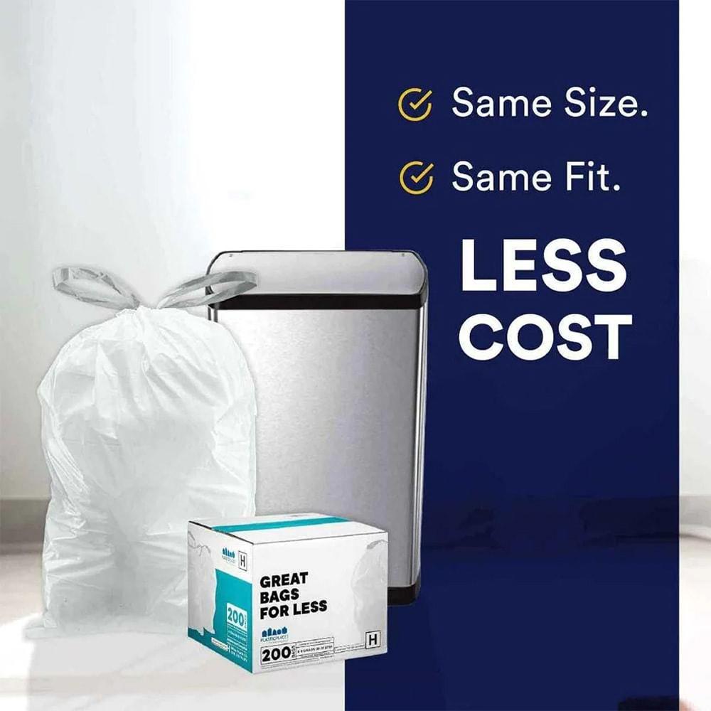 Plasticplace White Trash Bags Compatible with simplehuman Code E (100 Count) 5.2 Gallon / 20 Liter 18.75" x 20