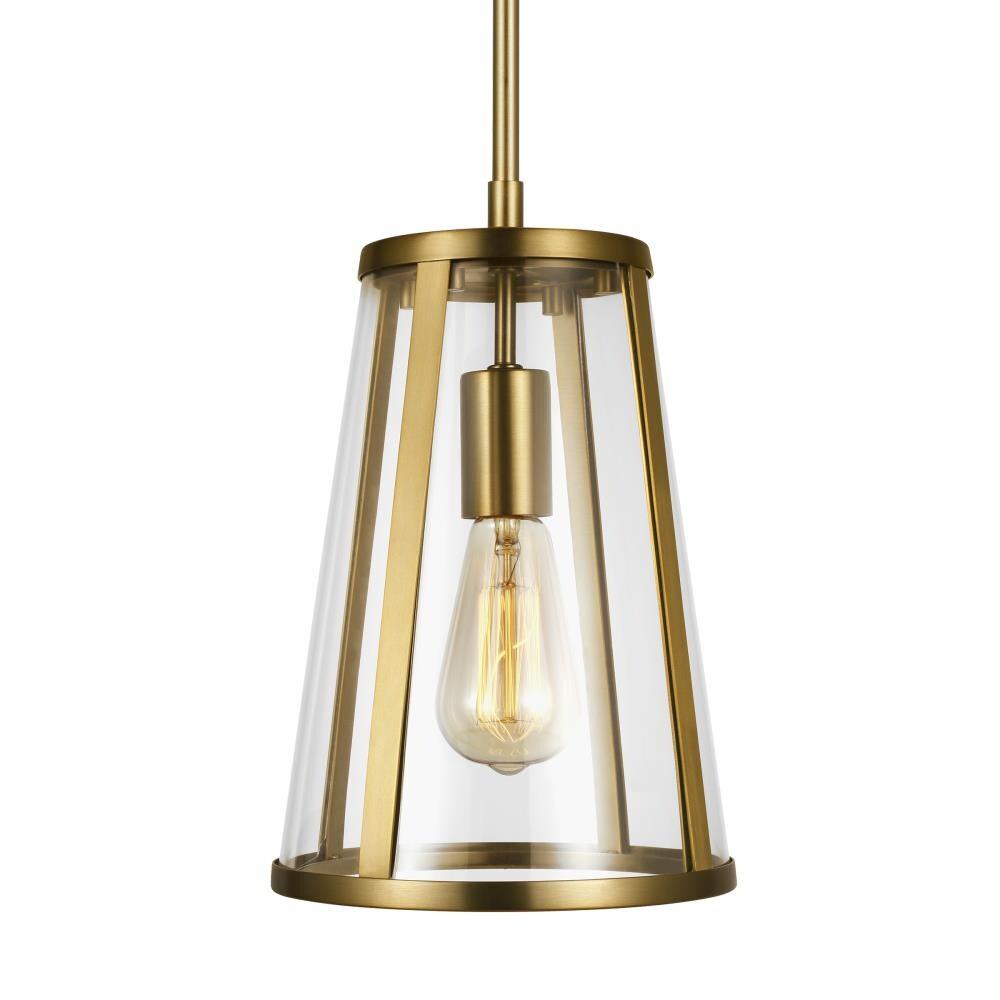 Burnished Brass Mini Drum Pendant with Clear Glass Shade