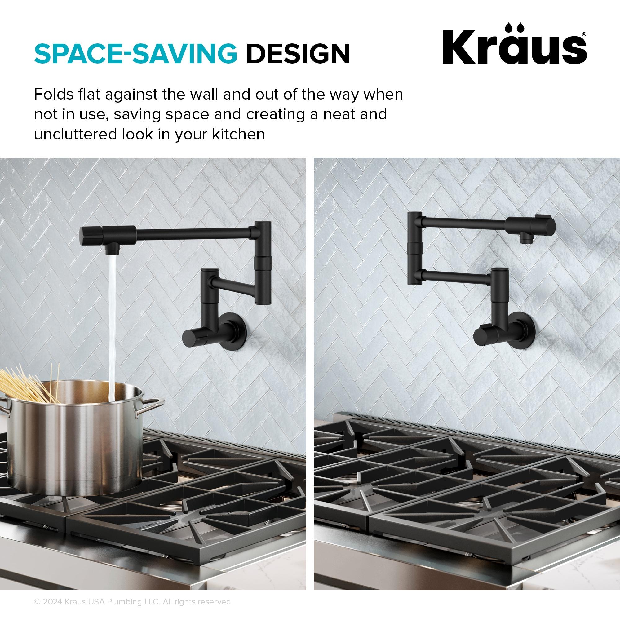 KRAUS Bolden 2 Handle Pot Filler Faucet With Retractable Arm, Wall Mount Kitchen Faucet, Pot Filler For Over Stove