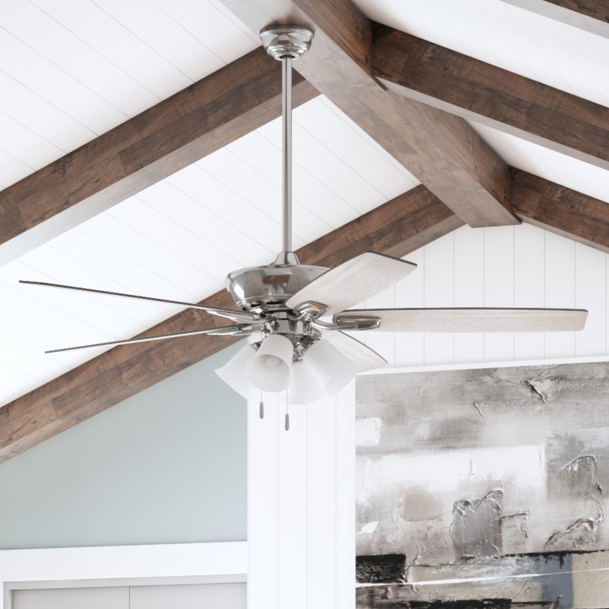 Harbor Breeze Macon Bay 62-Inches Brushed Nickel with Driftwood/Toffee Blades Indoor Downrod mount Standard Ceiling Fan With Light ( 5 -Blade)