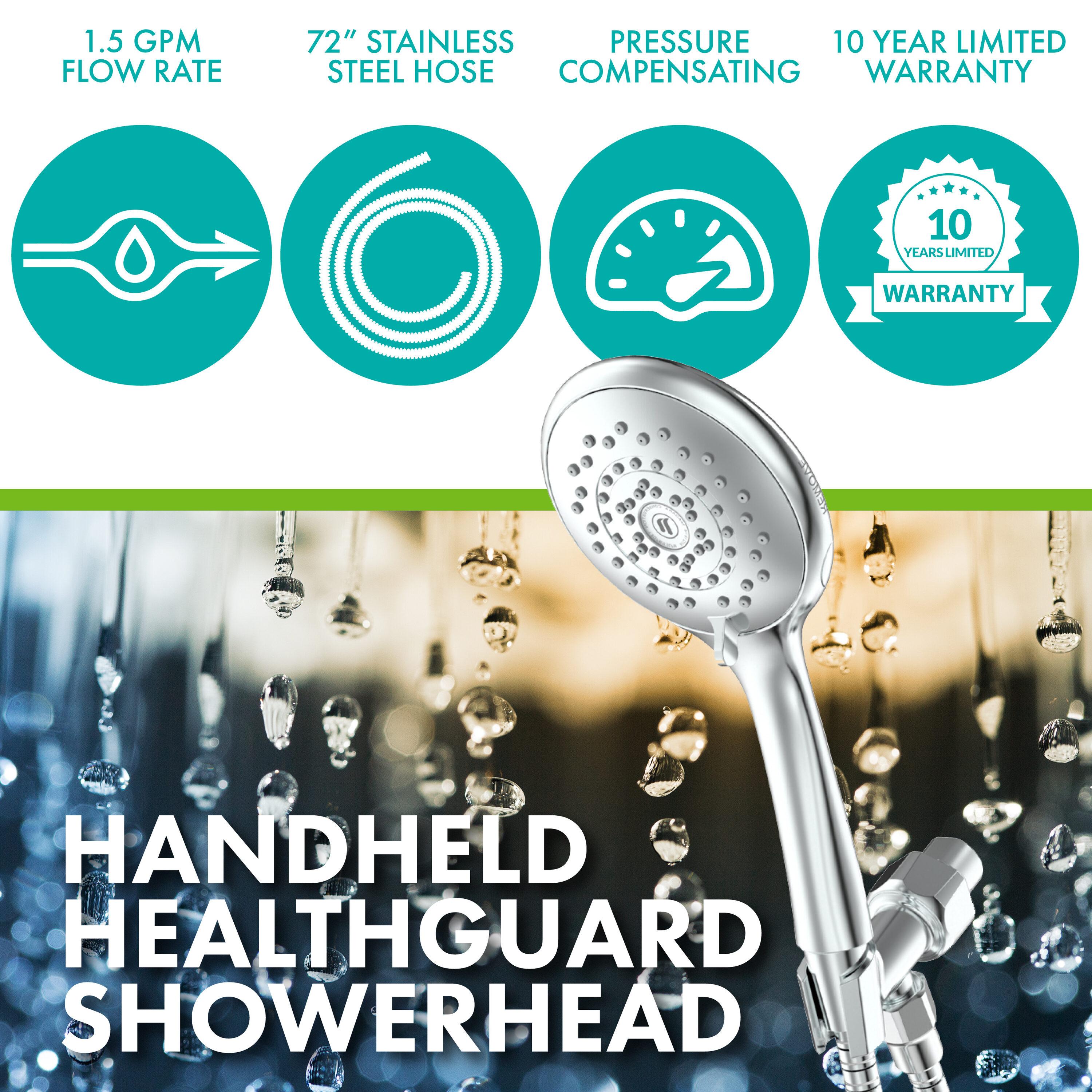 Niagara Conservation Niagara Conservation N9415CH-HH Healthguard 5-Spray with 1.5 GPM 4.3-in. Wall Mount Handheld Shower Head in Chrome with Removable Faceplate, 1-Pack | Bathroom Shower Head with Pressure Compensation N9415CH-HH