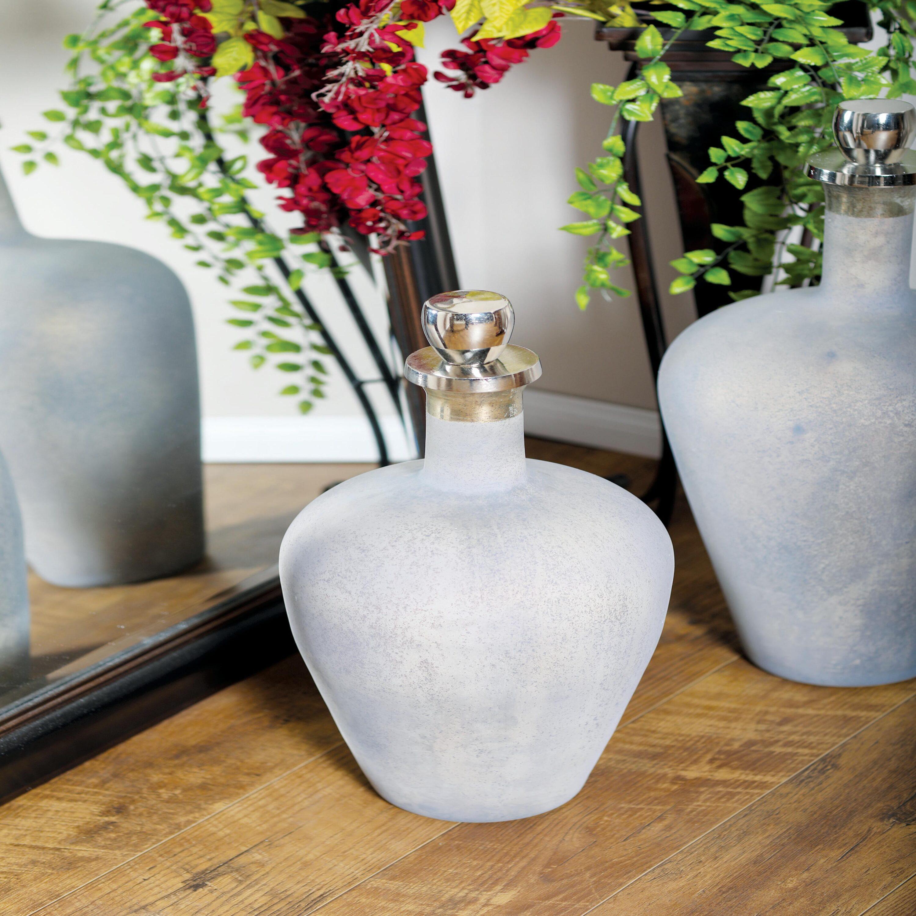 DecMode 10" x 22" Gray Glass Decorative Jars with Stoppered Top, 1-Piece