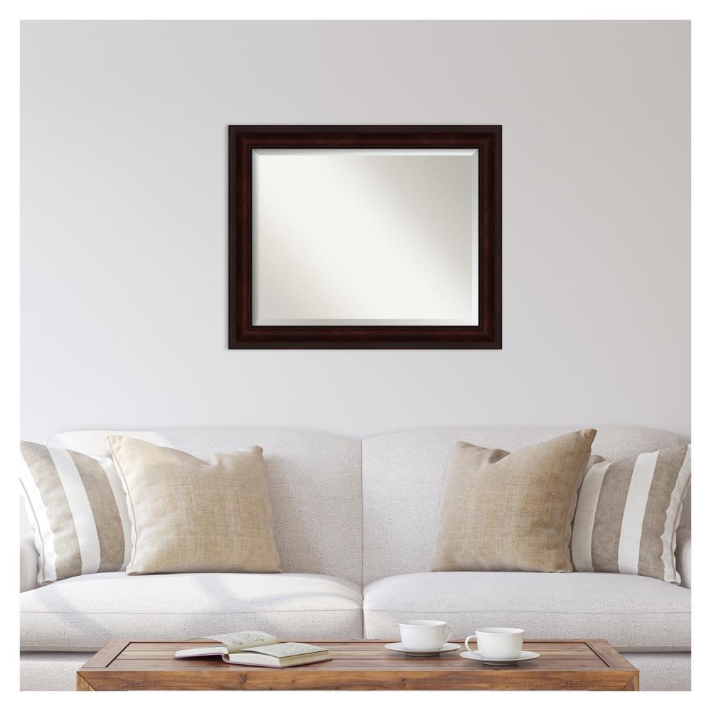 Amanti Art Beveled Bathroom Wall Mirror - Coffee Bean Brown Frame - Coffee Bean Brown Outer Size: 33 x 27 in