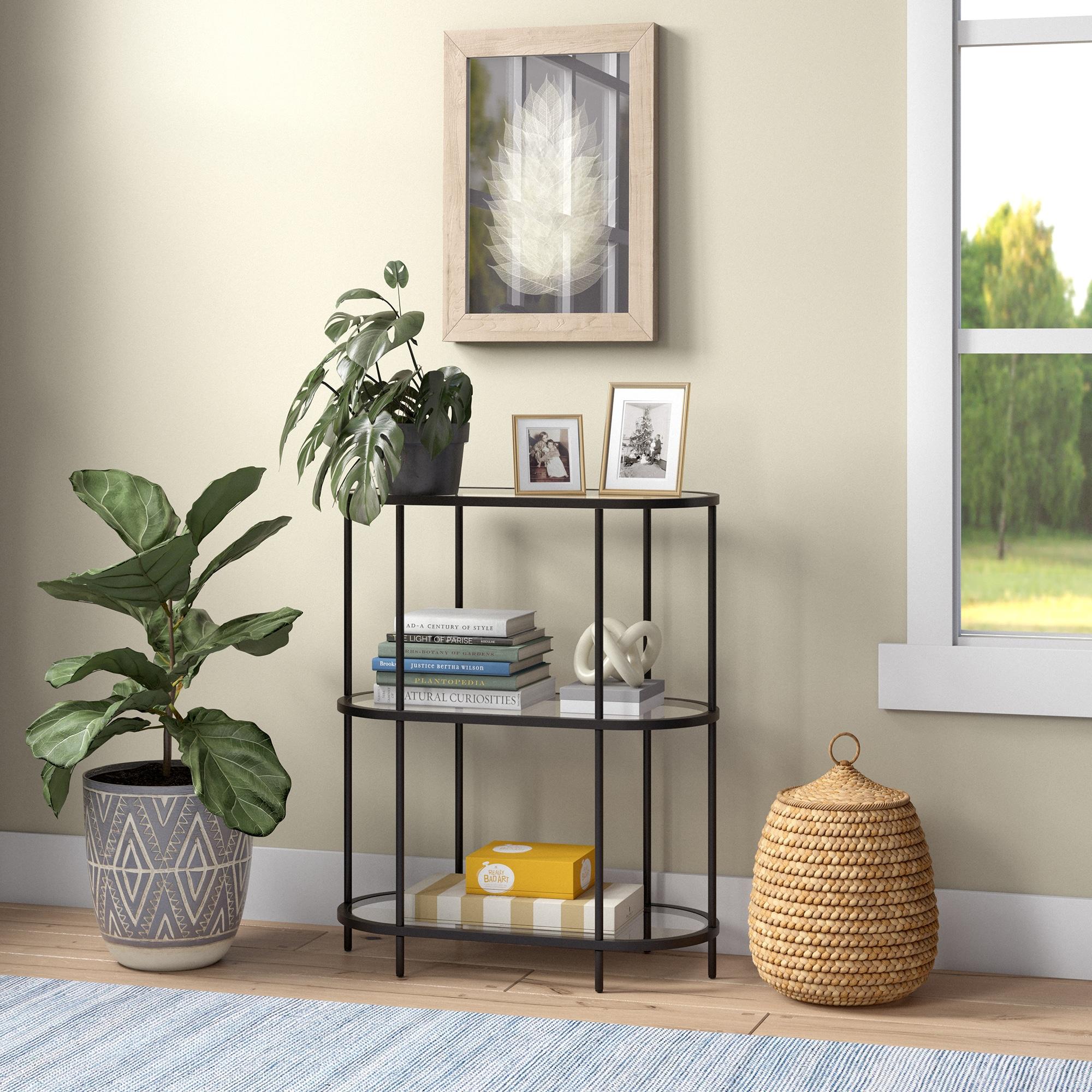 Evelyn&Zoe Leif 30" Wide Oval Bookcase, Blackened Bronze
