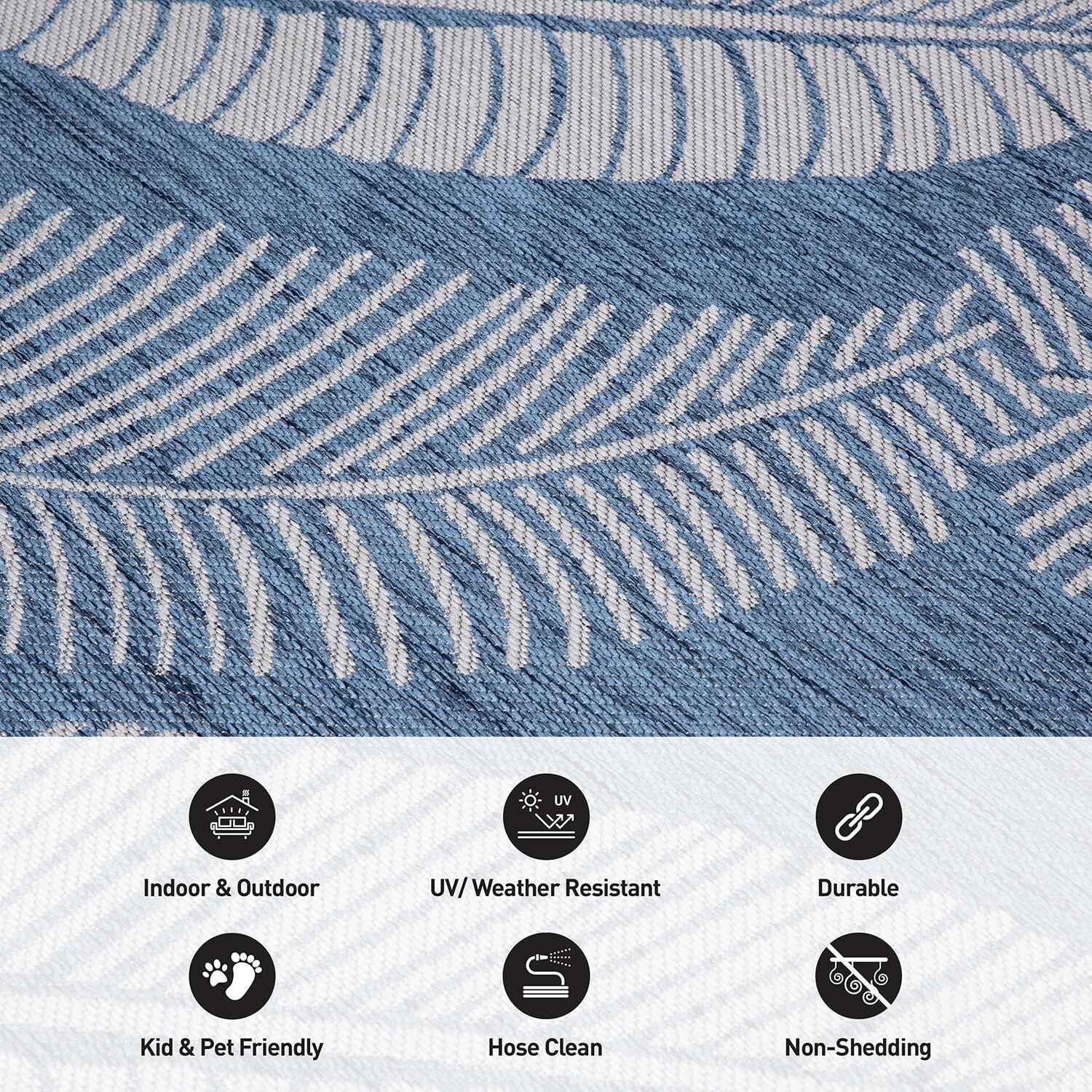 World Rug Gallery Distressed Palm Leaves Textured Flat Weave Indoor/Outdoor Area Rug - BLUE 7'10"X10'