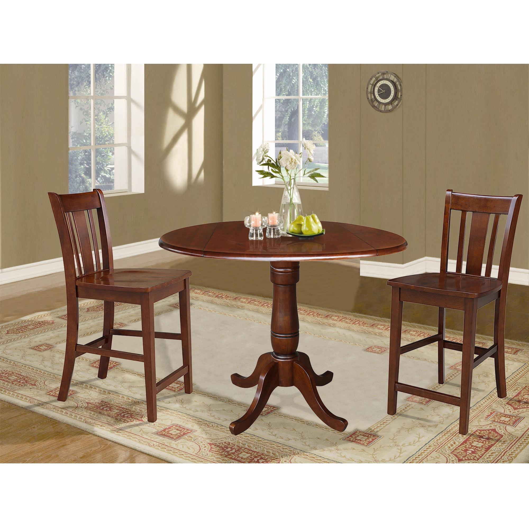 International Concepts 42 inches Round Pedestal Gathering Height Table with Two Counter Height Stools, Espresso
