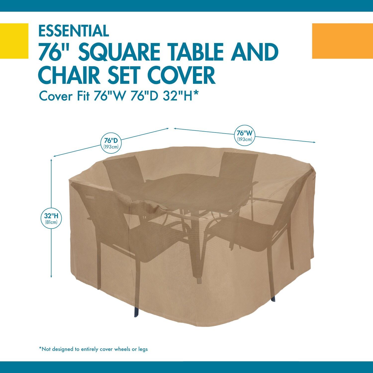 Duck Covers Essential Water-Resistant 76 Inch Square Table & Chair Set Cover