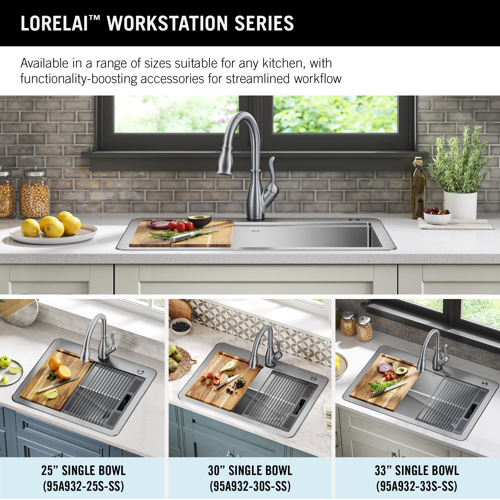 Delta Lorelai™ 30" L Workstation Kitchen Sink Drop-In Top Mount 16 Gauge Stainless Steel Single Bowl