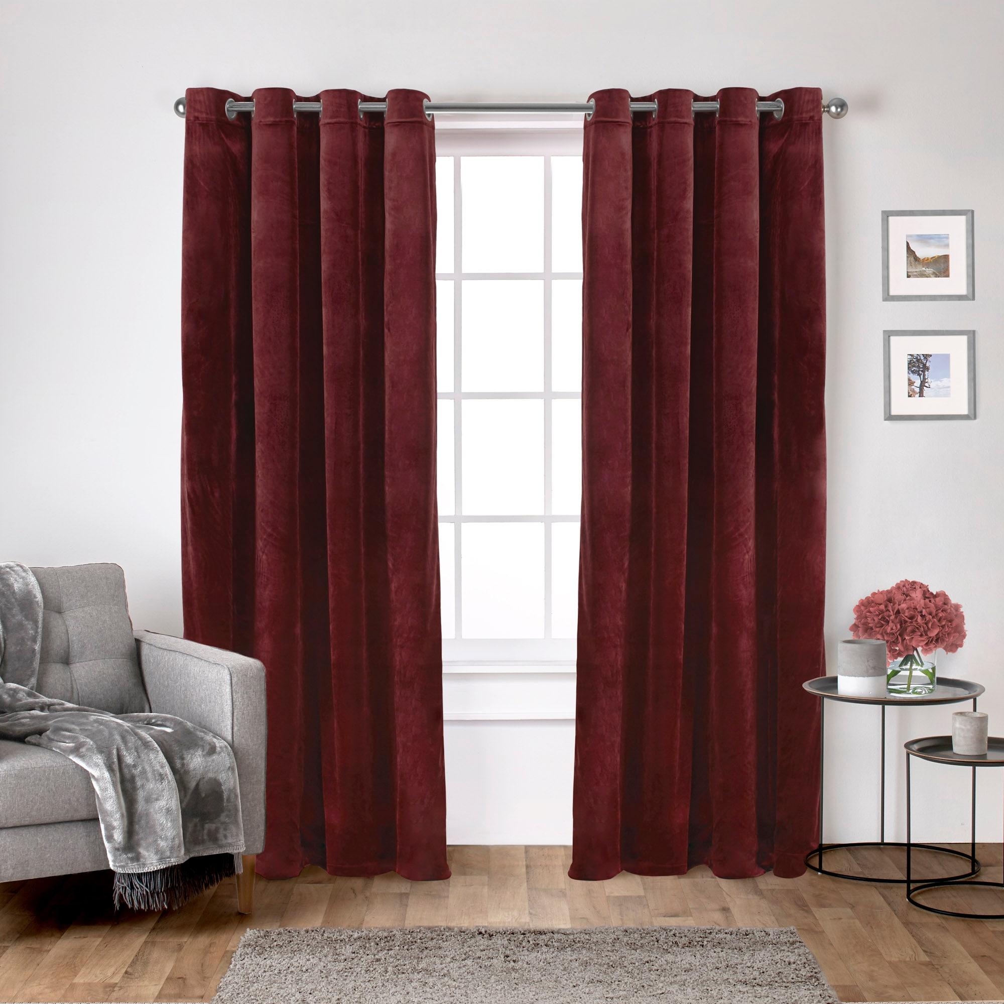 Set of 2 96"x54" Velvet Heavyweight Grommet Top Window Curtain Panel Burgundy Red: Light Filtering, Polyester
