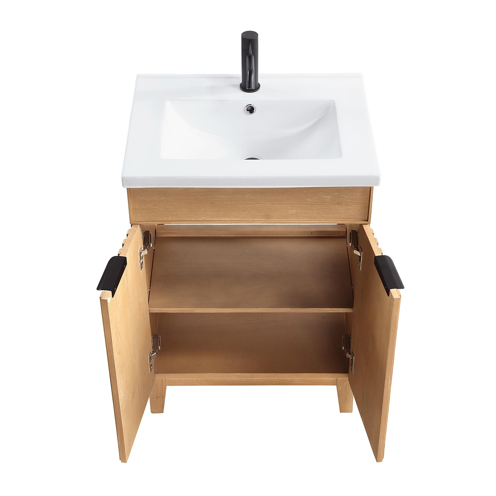 Palos 24" Single Bath Vanity in Fir Wood Brown with Drop-In White Ceramic Basin