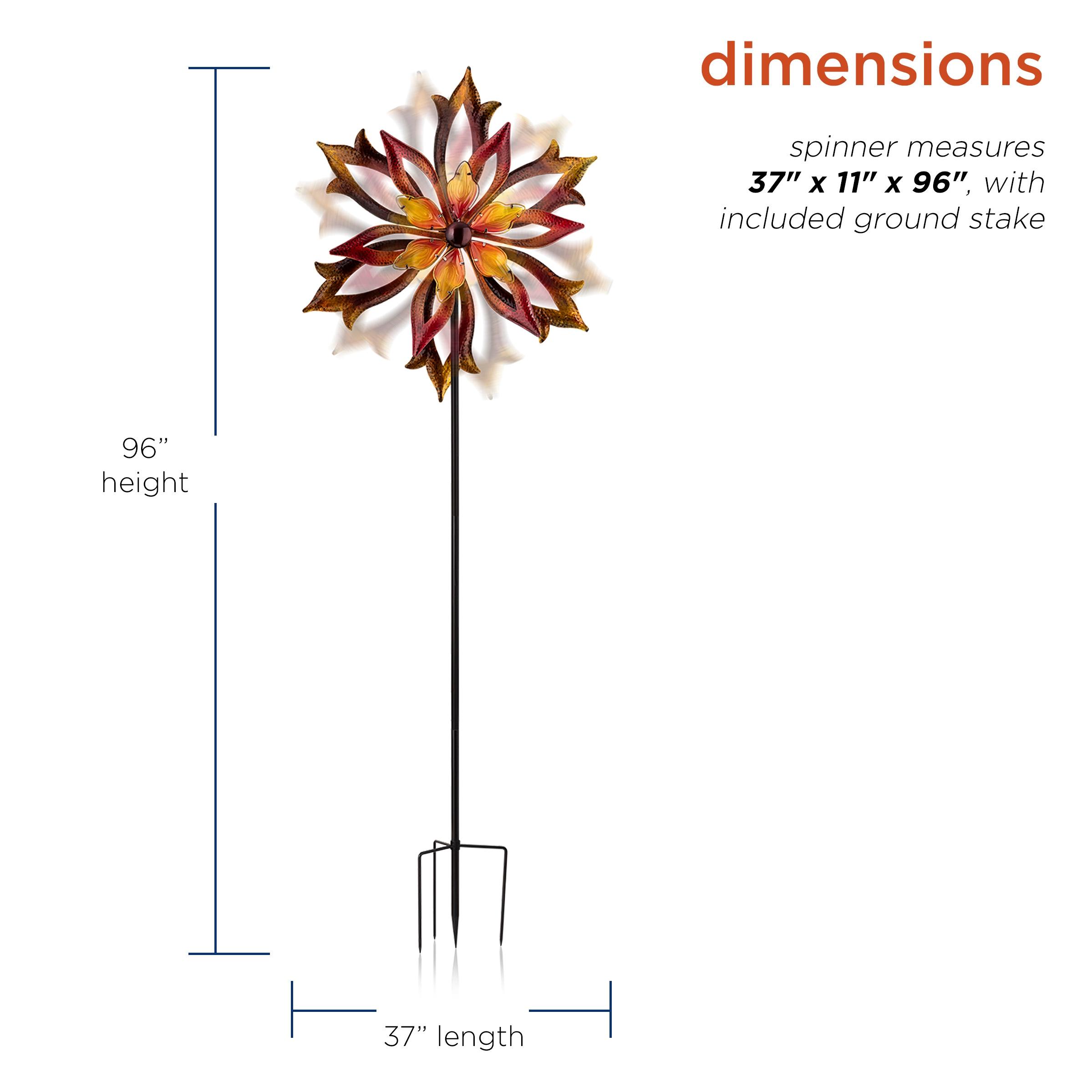 96" Glass/Iron Outdoor Flower Dual Kinetic Spinner Stake Red/Yellow - Alpine Corporation: Yard Art Decor