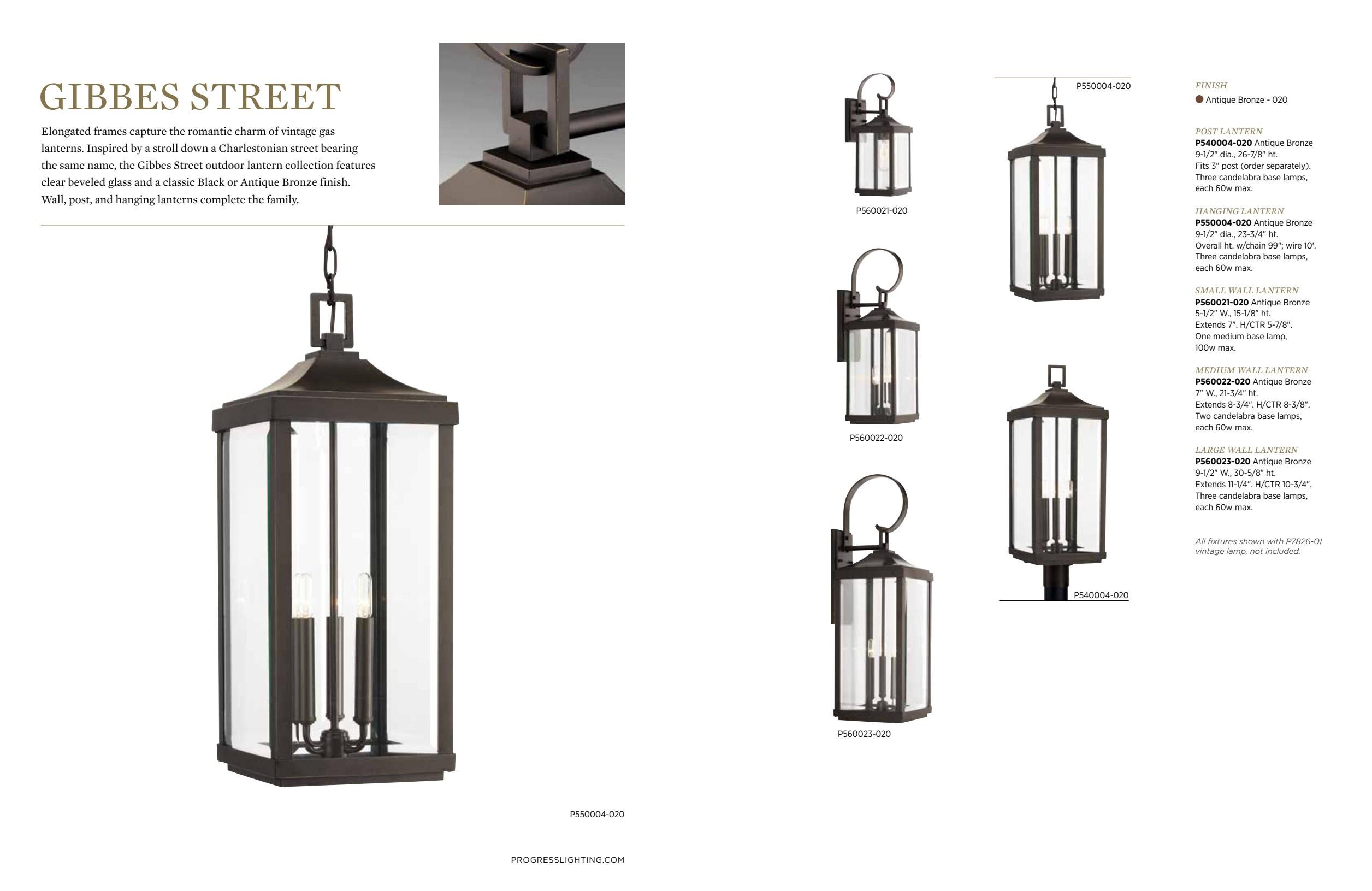 Progress Lighting Gibbes Street 3-Light Wall Lantern in Antique Bronze with Clear Beveled Glass Shade