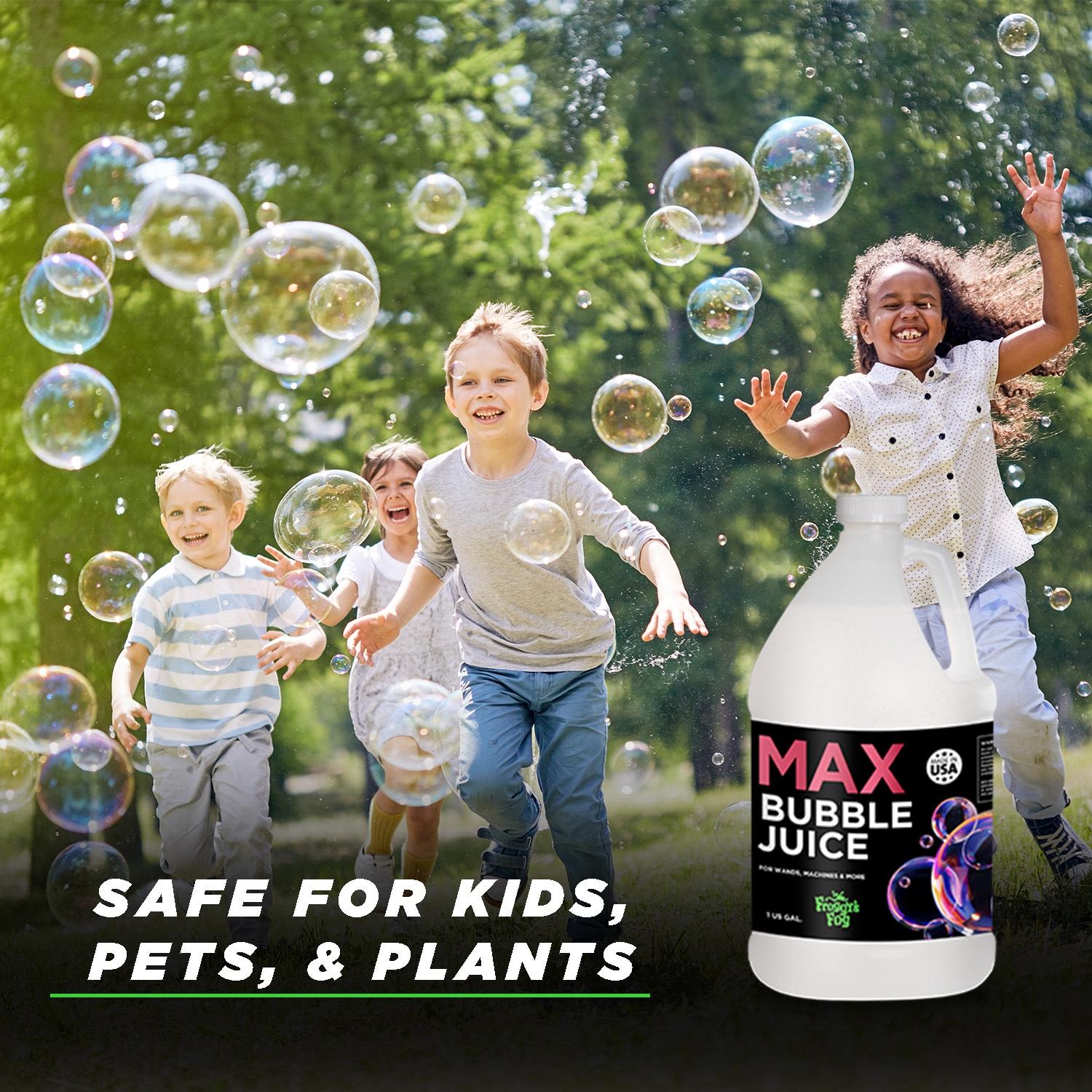 Froggy's Fog MAX Bubble Juice, Strong, Long-Lasting Bubble Solution Creates 10x Bubbles for Bubble Machines, Bubblers, and Bubble Wands, 1 Gallon
