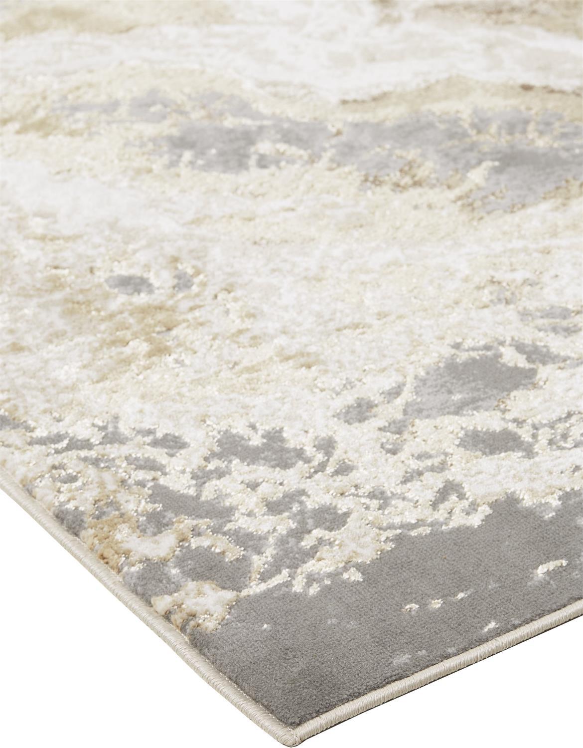 Feizy Aura Modern Abstract, Ivory/Silver/Gold, 12' x 15' Area Rug Easy Care Stain Resistant Fade Resistant Industrial Watercolor Floor Rug for Living room Bedroom