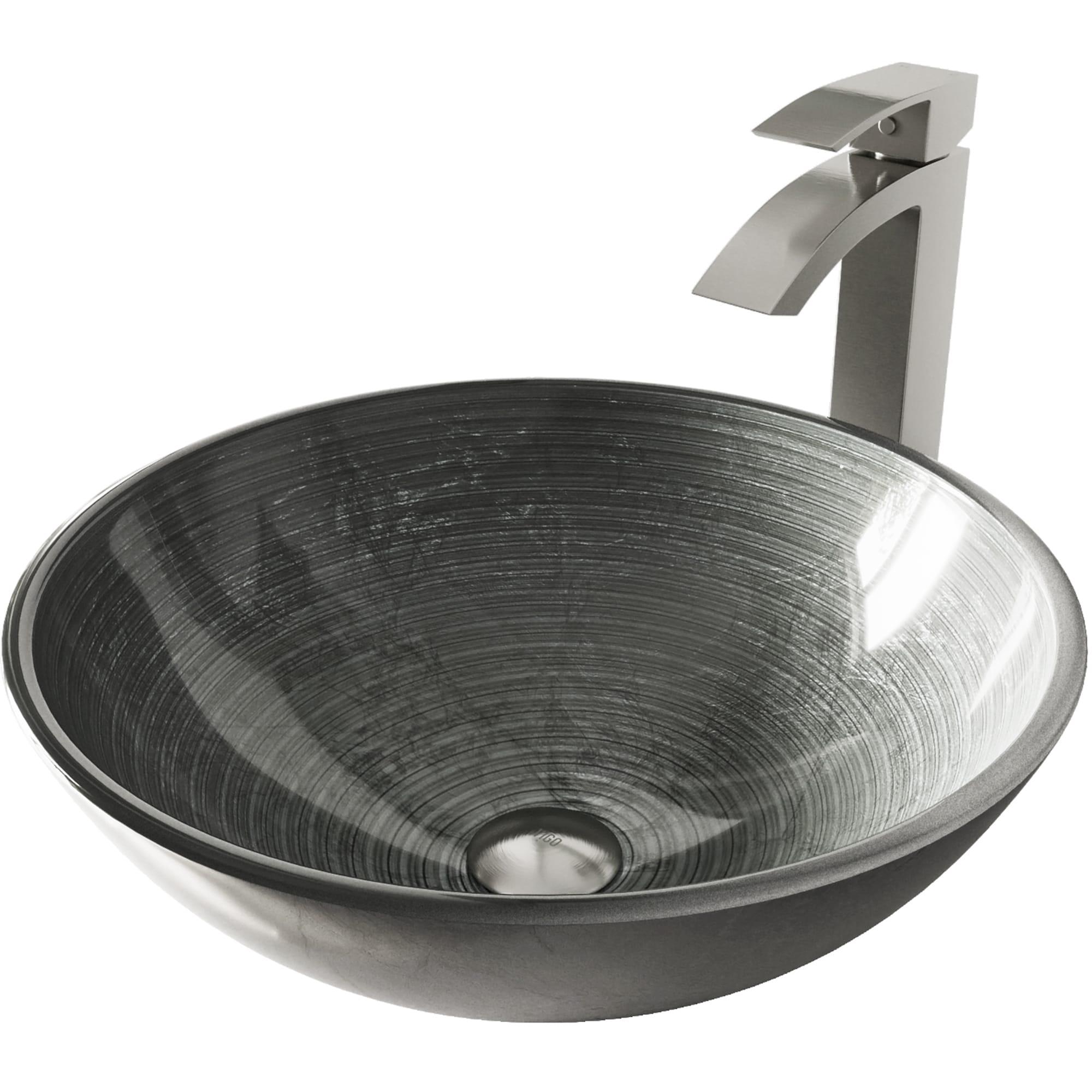 Giovanni 6" H Round Glass Vessel Bathroom Sink with 12" H Faucet