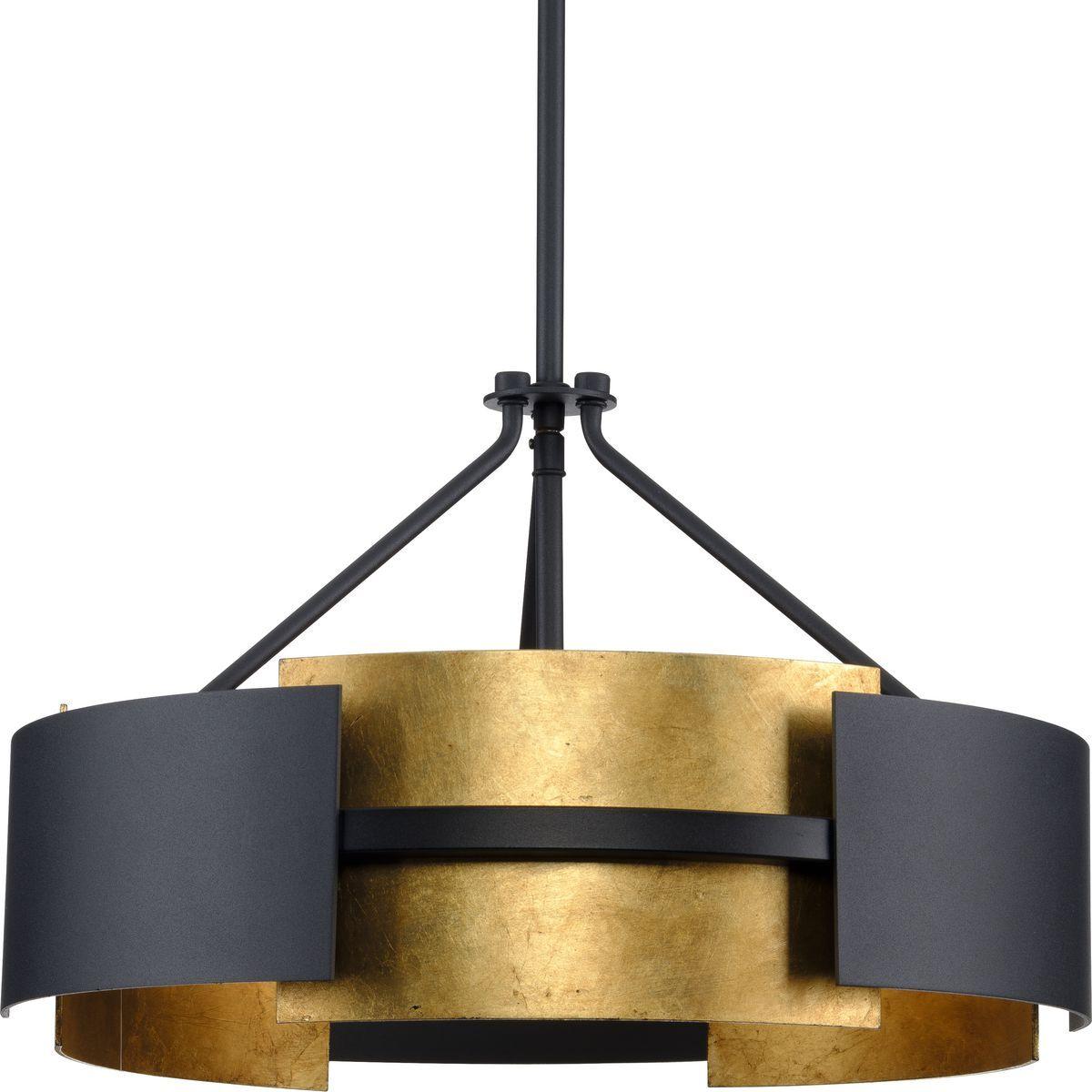 Progress Lighting Lowery 3-Light Semi-Flush Mount Ceiling Light, Textured Black/Distressed Gold, Rectangular Shields