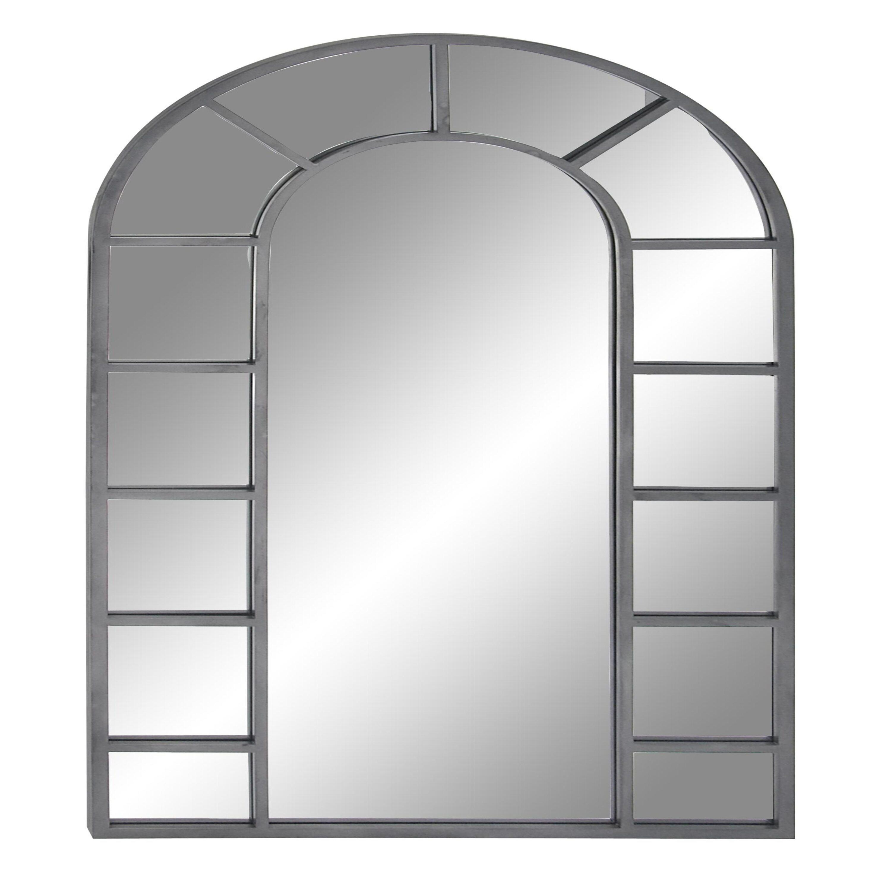 Metal Window Inspired Wall Mirror with Arched Top Silver - Olivia & May: Polished Finish, 60x32, No Assembly Required