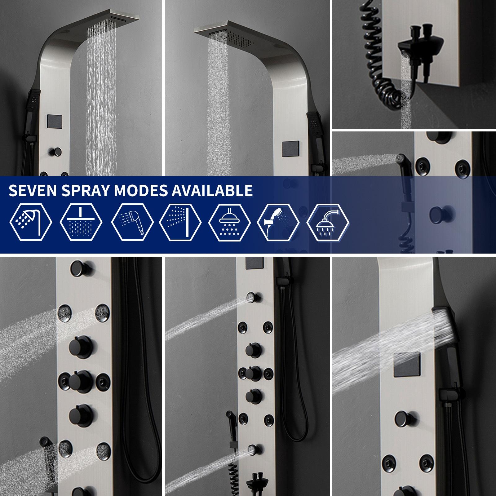 BWE 8-Jet Rainfall Shower Panel System with Rainfall Waterfall Shower Head and Shower Wand in