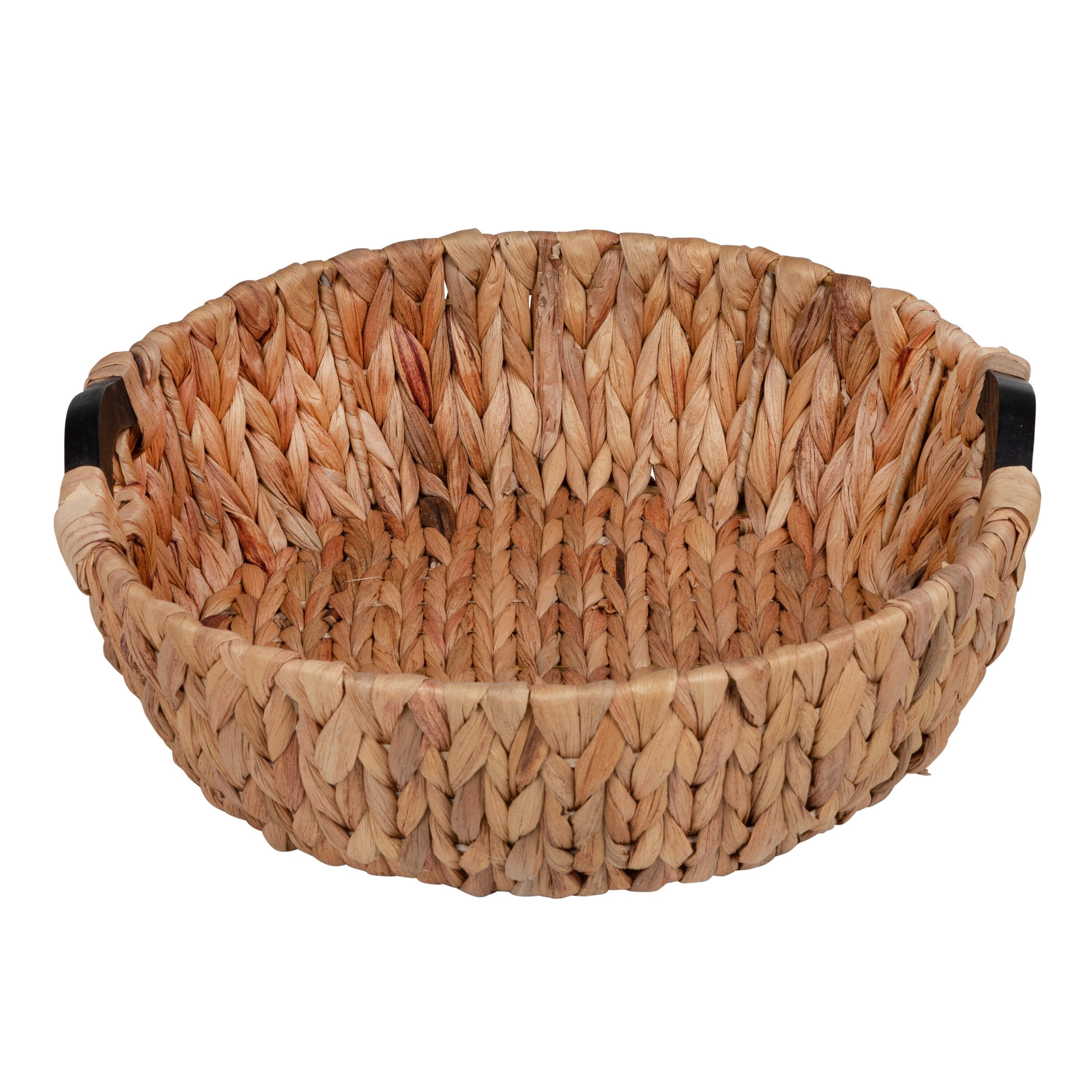 Honey-Can-Do Water Hyacinth Wicker Round Nested Storage Basket 3-Piece Set with Wood Handles, Natural