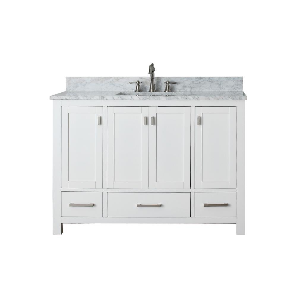 White Engineered Wood Single Vanity with Stone Top
