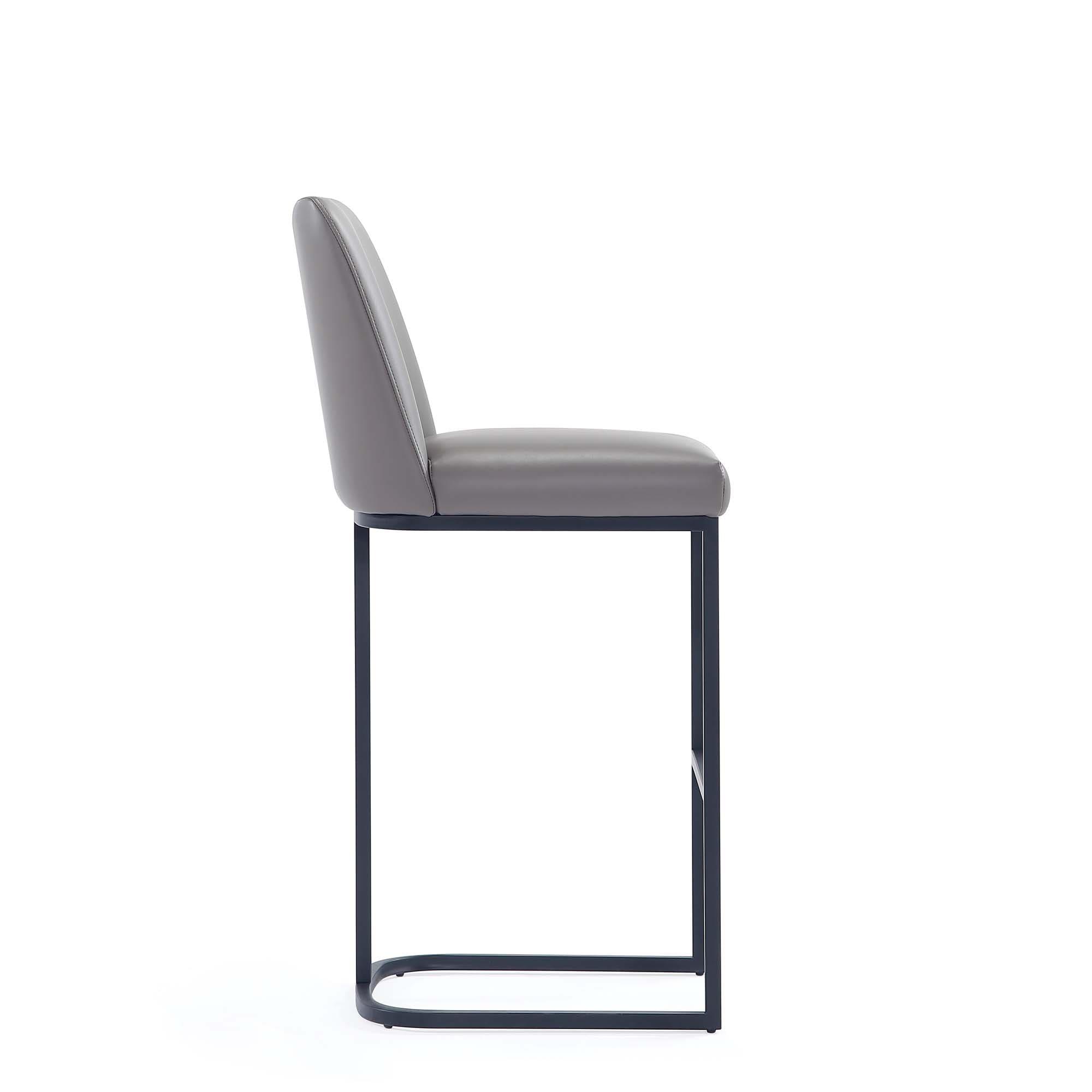 Manhattan Comfort Serena Leatherette Upholstered Metal Barstool Gray: Sled Base, Padded Back, Fixed Height