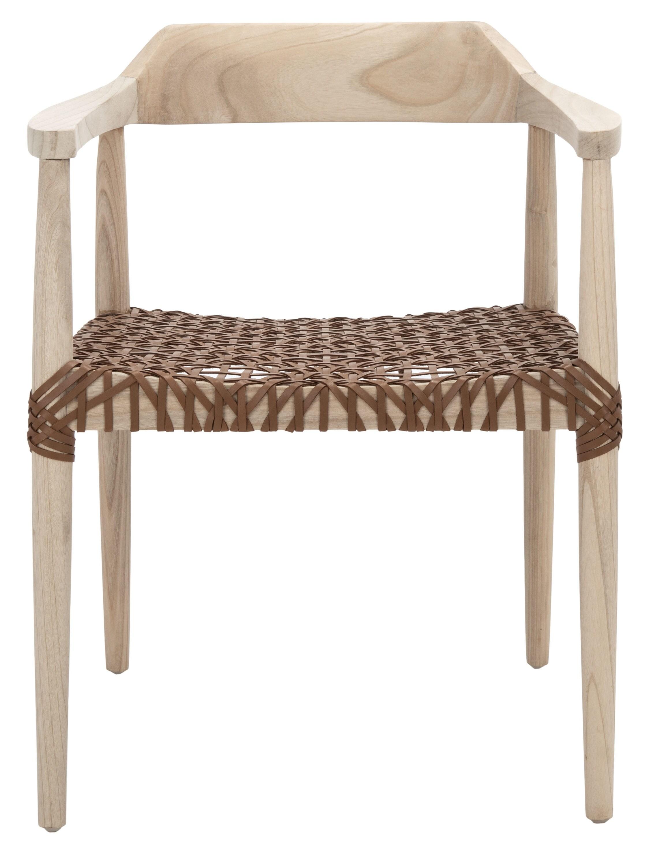 Munro Leather Woven Accent Chair - Natural/Light Honey - Safavieh