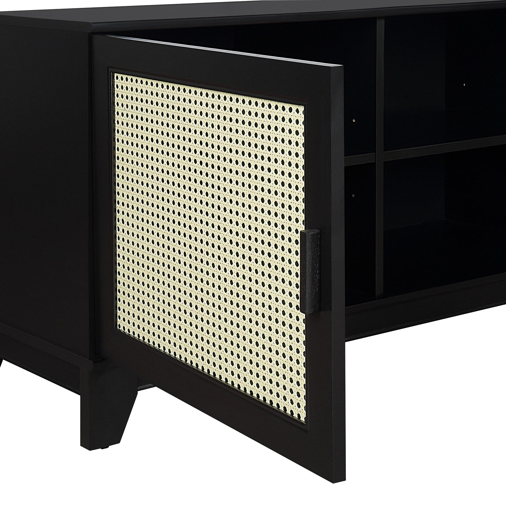 Sheridan Modern 6 Shelf Cane TV Stand for TVs up to 55" Black - Manhattan Comfort