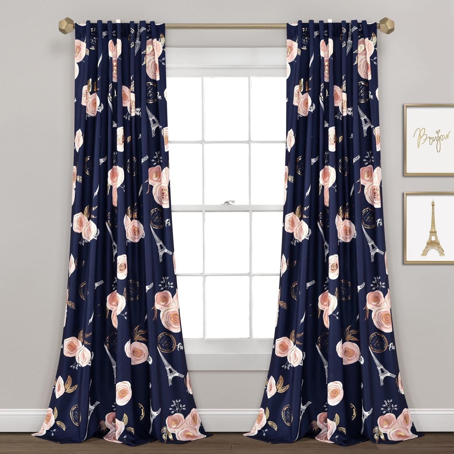 Lush Decor Vintage Paris Rose Butterfly Script Floral Semi-Sheer Curtain (Set of 2)