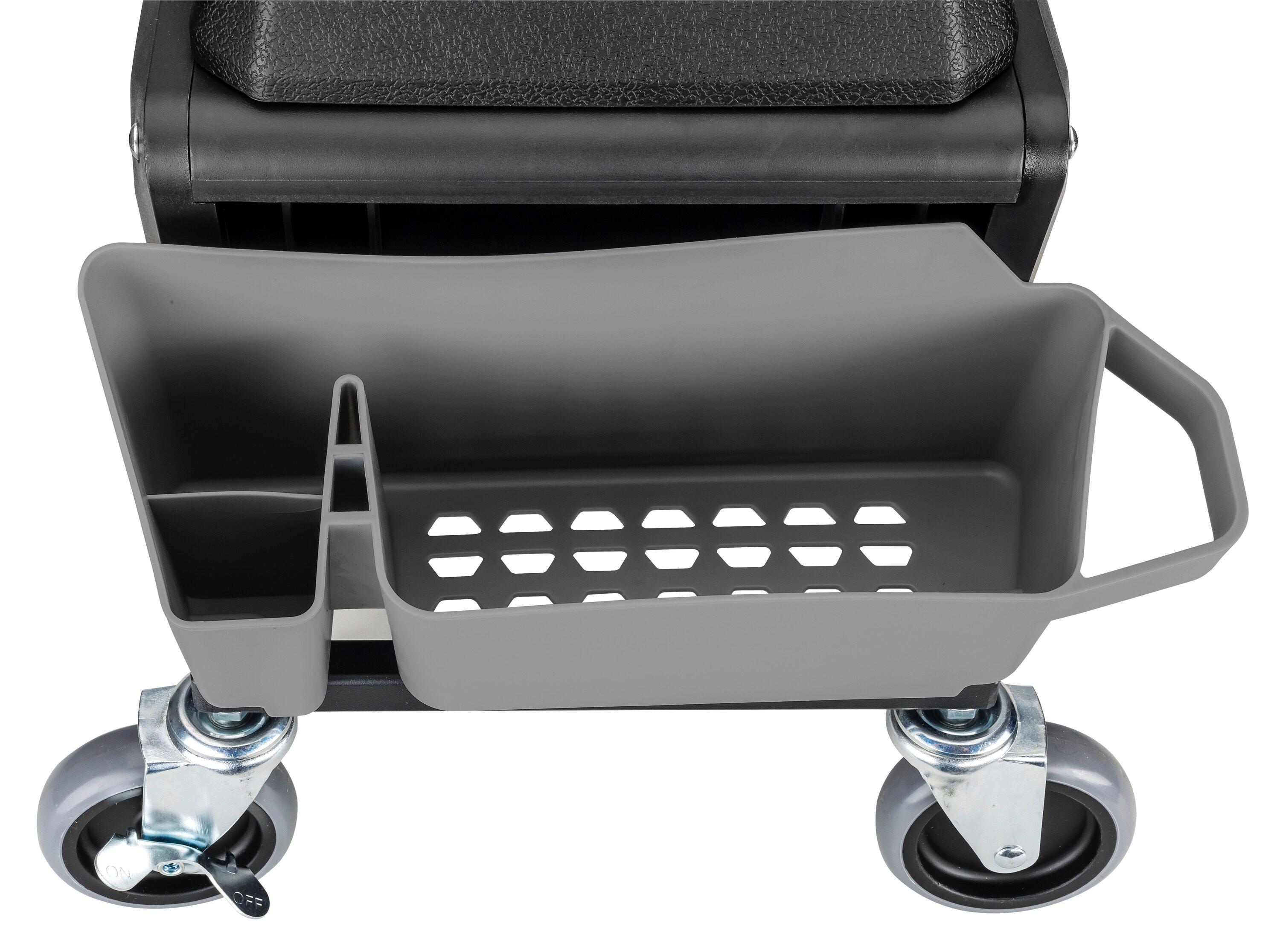 Powerbuilt Rolling Utility Seat with Side Trays and Drawer