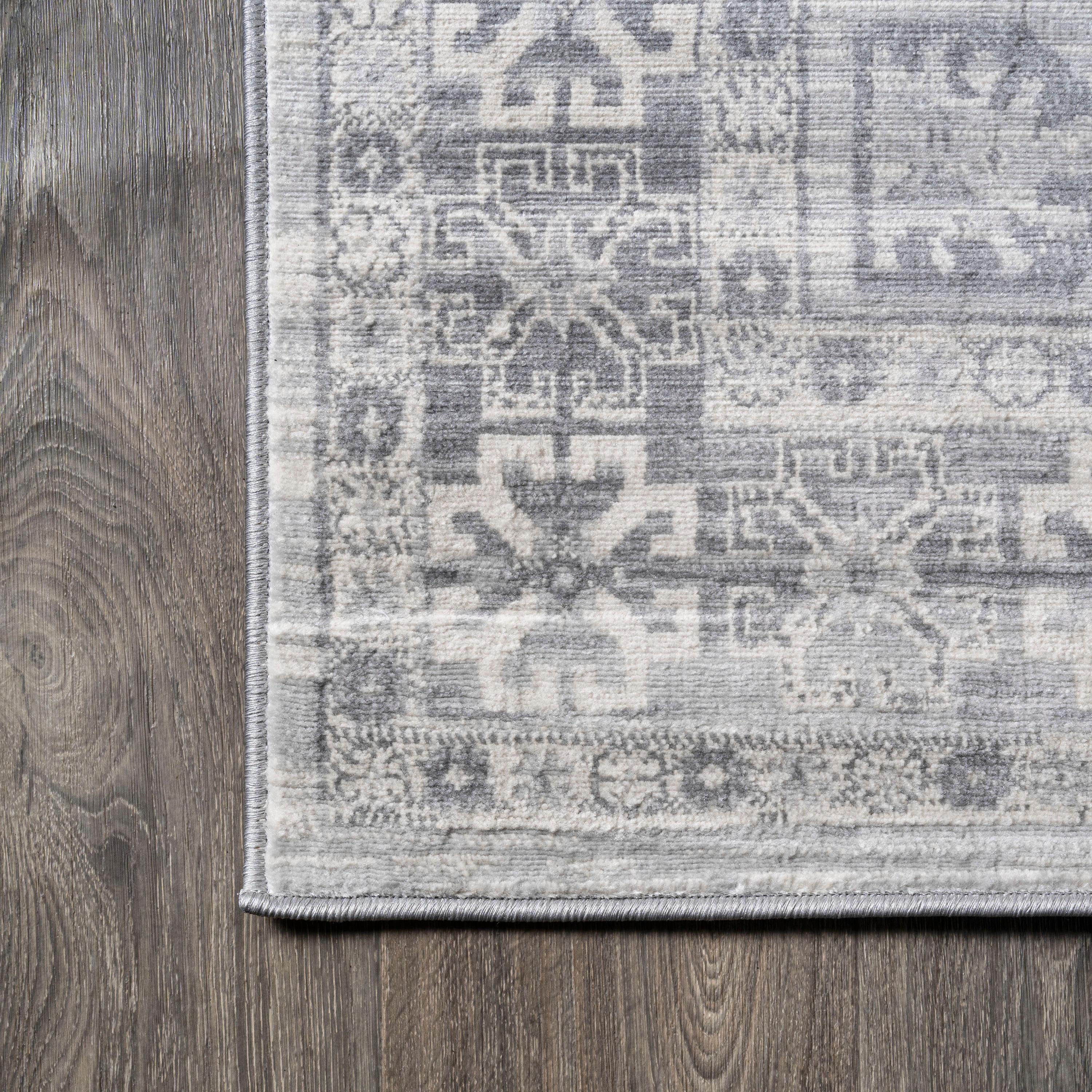 5' Square Modern Persian Vintage Medallion Area Rug, Light Gray - JONATHAN Y