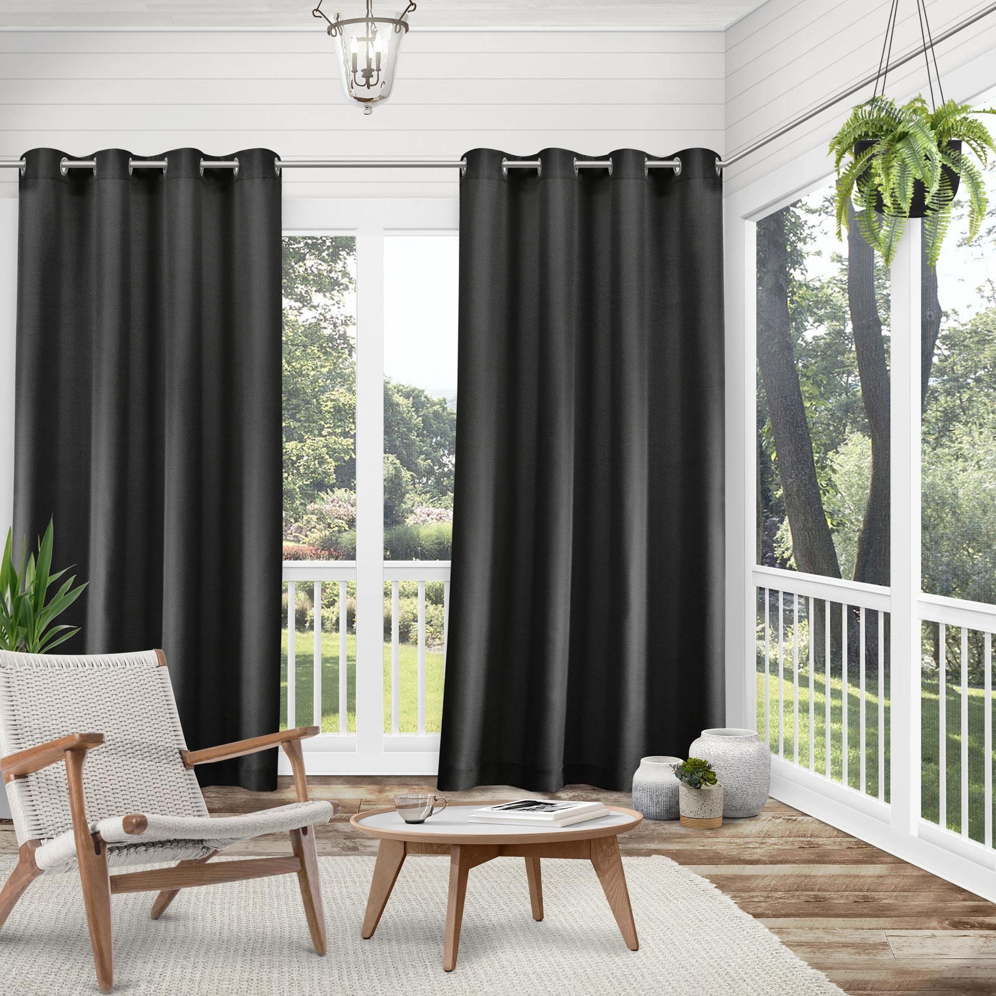 TOWN & COUNTRY BASICS Cabana Solid Heavyweight Indoor Outdoor Curtains, Light Filtering Opacity with Grommet Top, Water Repellent, 2-Pack Set, 54"x108", Charcoal